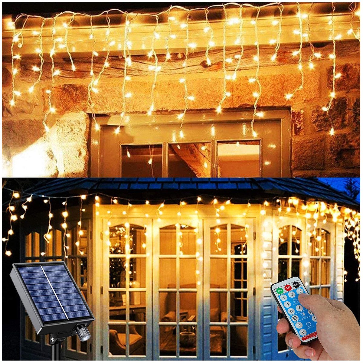 Qualra LED-Lichterkette Eisregen Lichterkette Aussen Solar Wetterfest 8 Mod günstig online kaufen