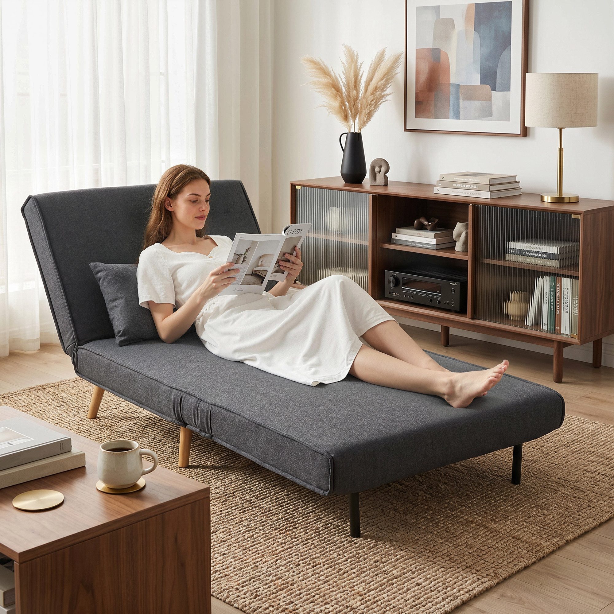 HOMCOM Schlafsofa Einzelsofa Schlafsofa verstellbar Rückenlehne Liege grau, nicht anwendbar 1 Teile, 3-in-1 Funktion: Sessel, Liege und Bett