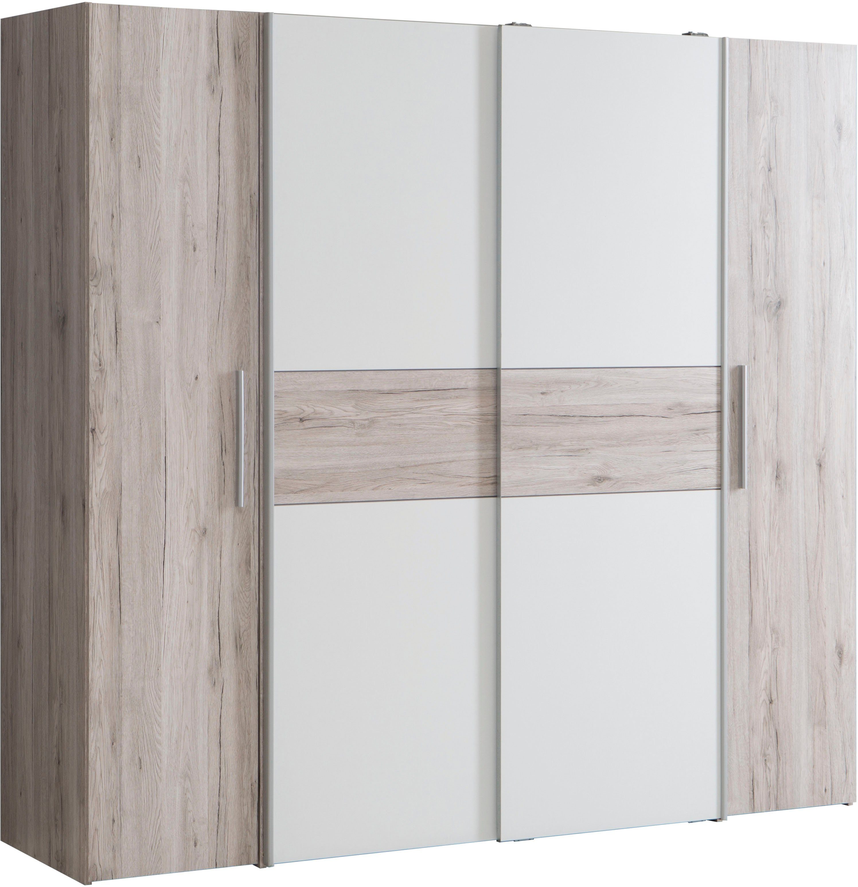 FORTE Kleiderschrank Kalixtus, Made in Europe (B/H/T ca. 200x190x60 cm, 2 Schiebetüren, 2 Drehtüren, 8 Einlegeböden) Kombination aus Dreh- und Schwebetüren, mehrere Farben