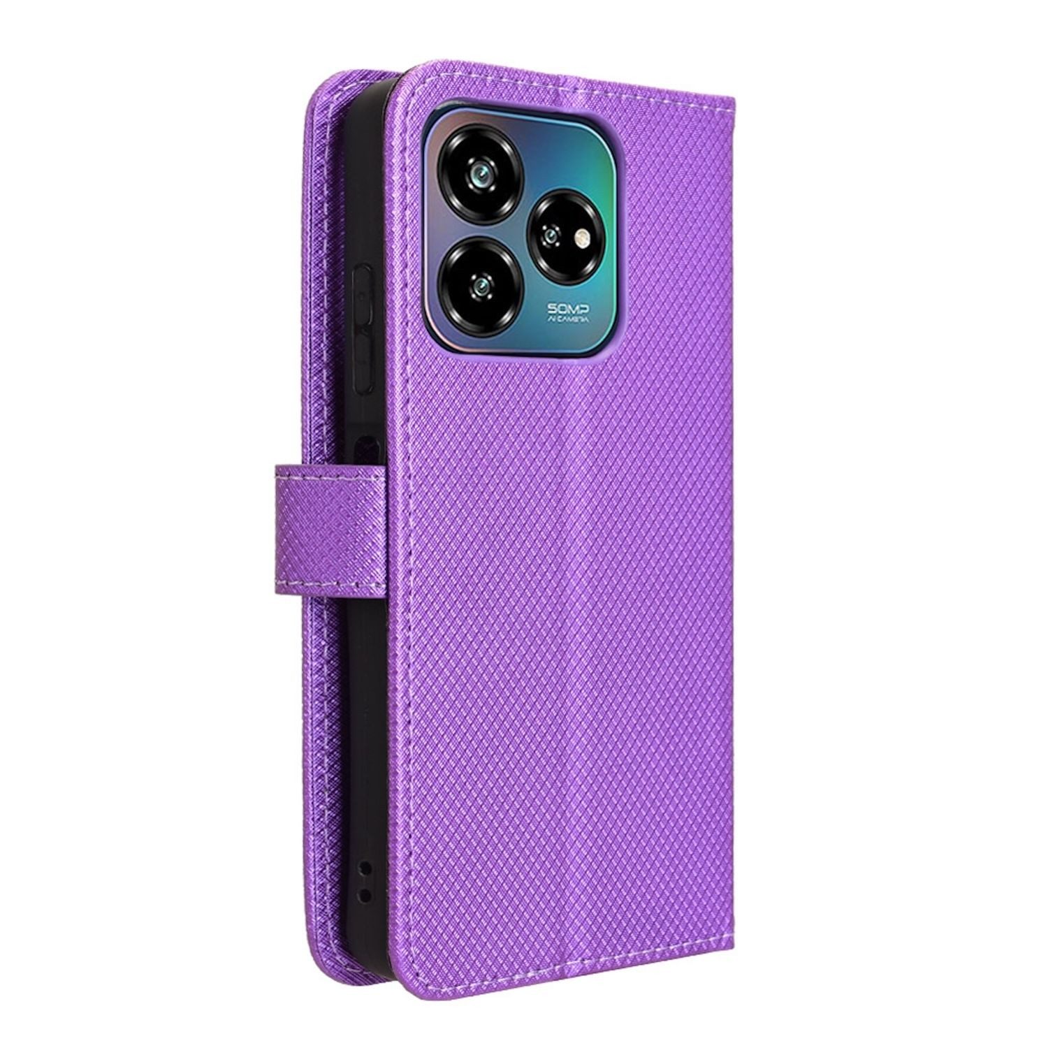 Wigento Smartphone-Hülle Für ZTE Blade V60 Vita / Axon 60 Lite Design Kunst Leder Hülle Lila, Diamantstruktur PU-Lederhülle mit Kartenfächern und Standfunktion