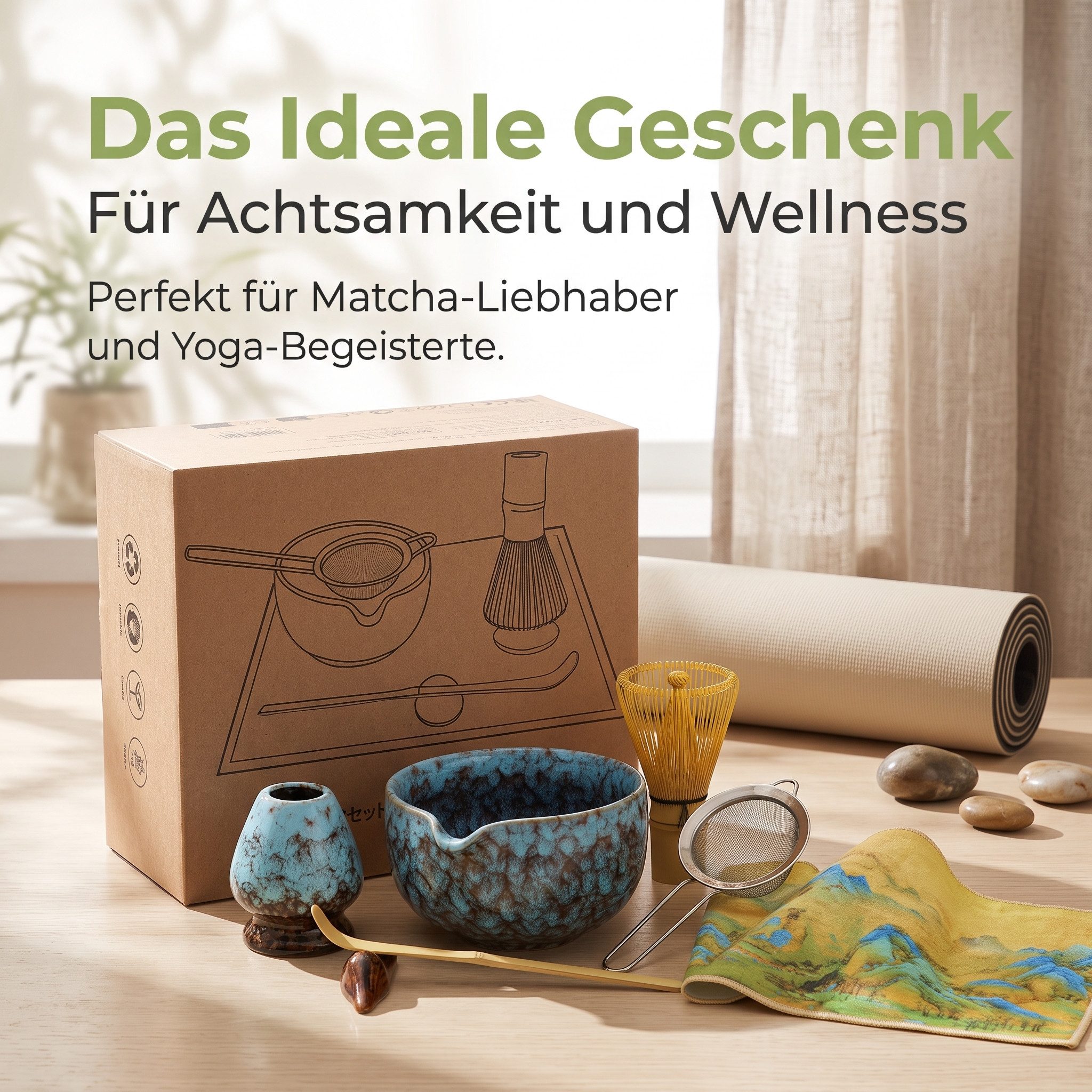 SURFOU Teeservice Matcha Set 7-teilig mit Schale Bambusbesen Sieb Zubehör (7-tlg)