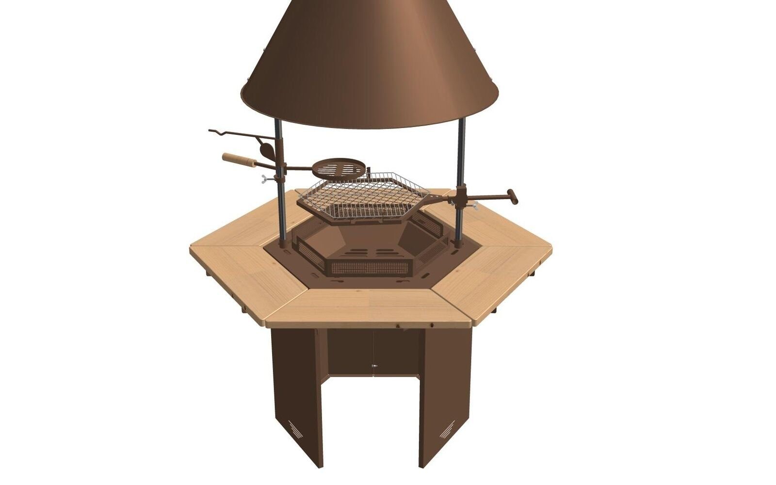 JVmoebel Grillkamin Grill mit umlaufendem Tisch Grillkota Zuberhör Schornstein 2 Roste, 1x Grillkamin, Made in Europa