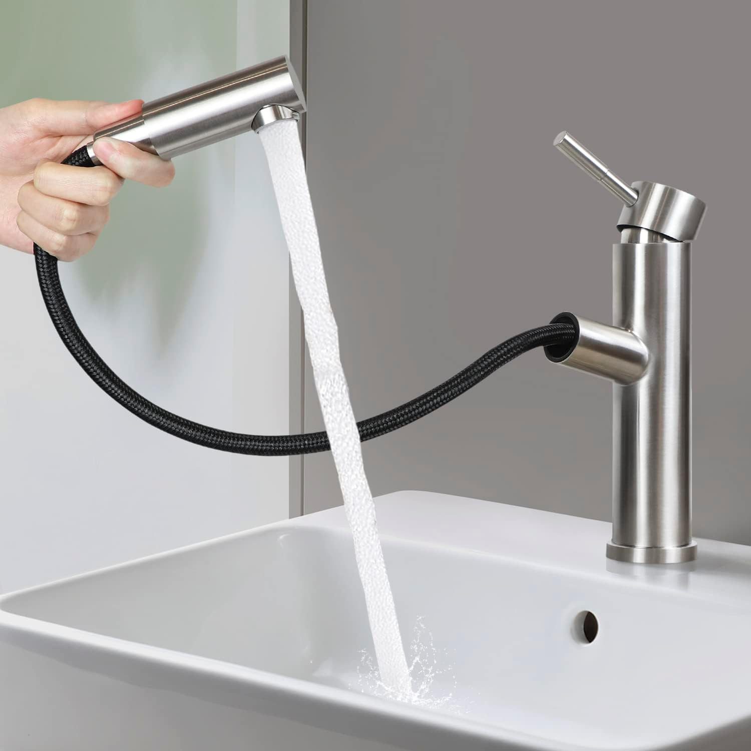 ZMH Waschtischarmatur Bad Schwarz Wasserhahn Ausziehbar Brause Mischbatterie Küche (Set, 1-St., Wachtischarmtur) Set 1 -St. Wachtischarmtur