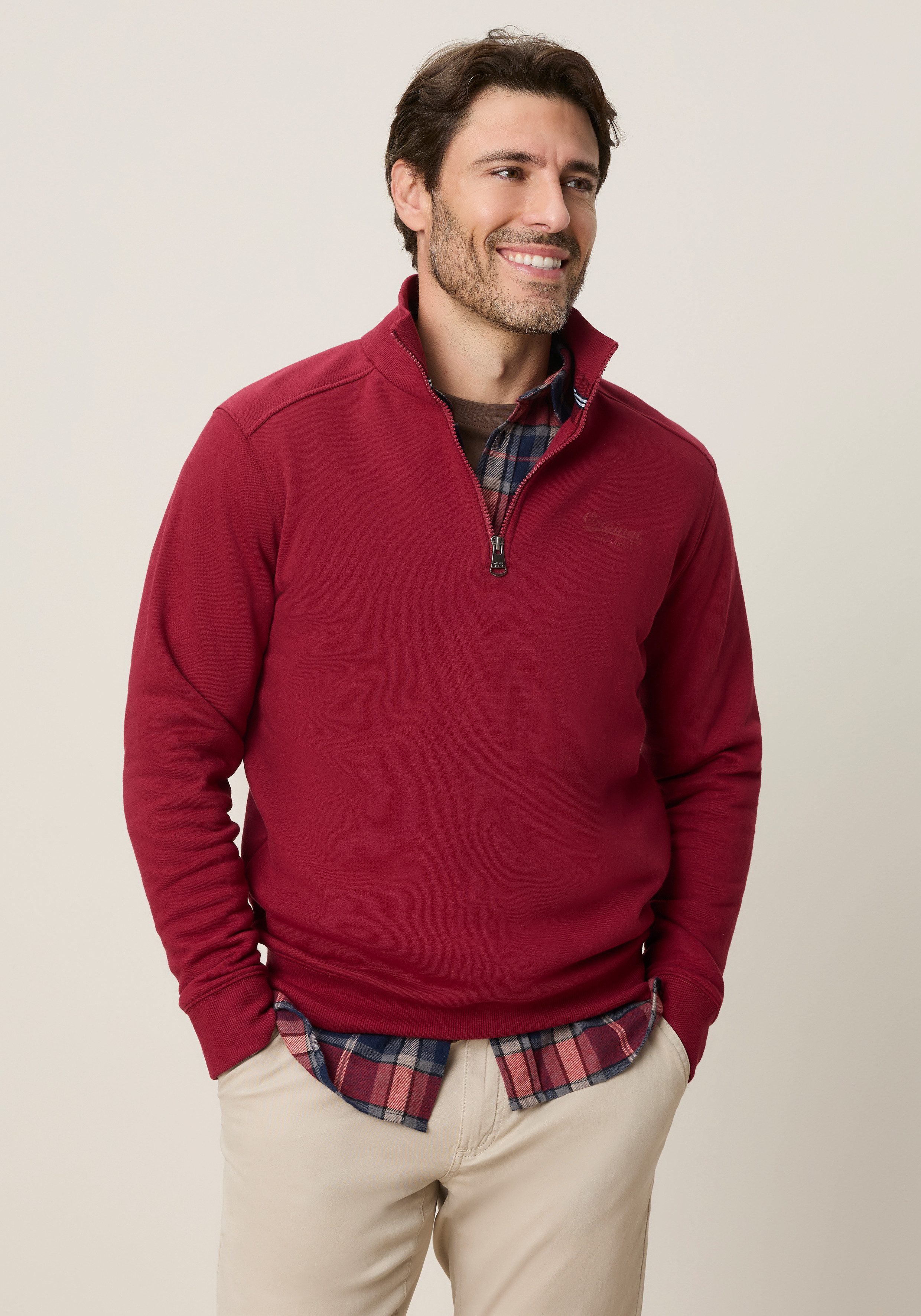 Man's World Sweatshirt mit Troyerkragen, normale Passform, auch in großen Größen