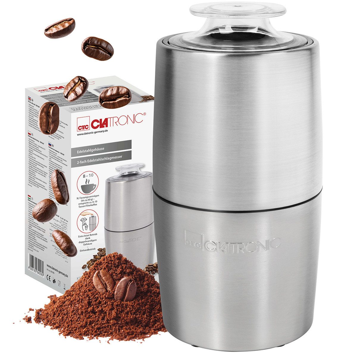 CLATRONIC Kaffeemühle KSW 3807, Kaffeemühle elektrisch, für 60g Kaffeebohnen