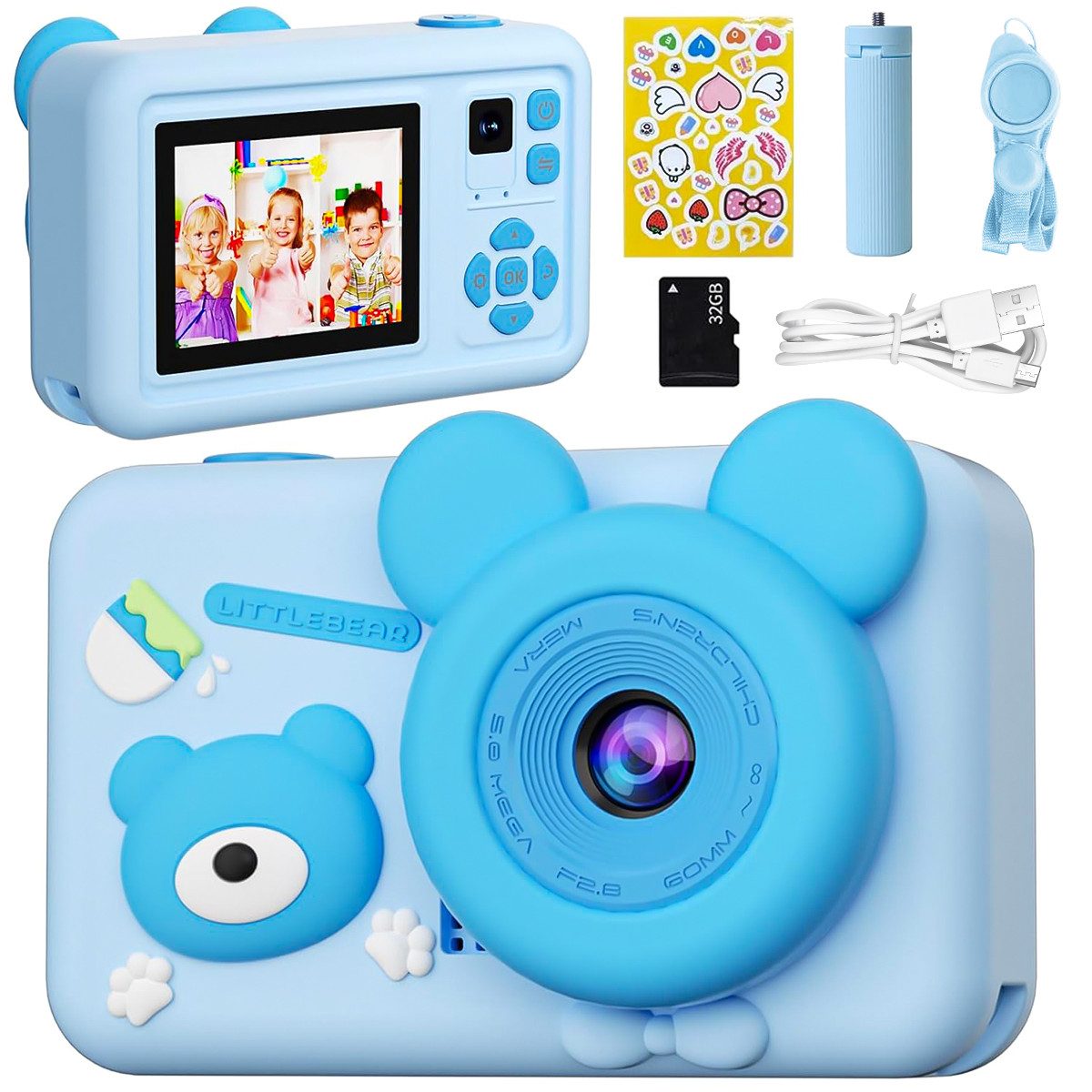 MOPUEA Kinderkamera mit Dualobjektiv, 32GB, 1080P, 2" Display Kinderkamera (inkl. Kinderkamera mit Dualobjektiv, 32GB Speicher und Zubehör, Dualobjektiv, 1080P Video, 26MP Fotos, Silikonhülle, 32GB)