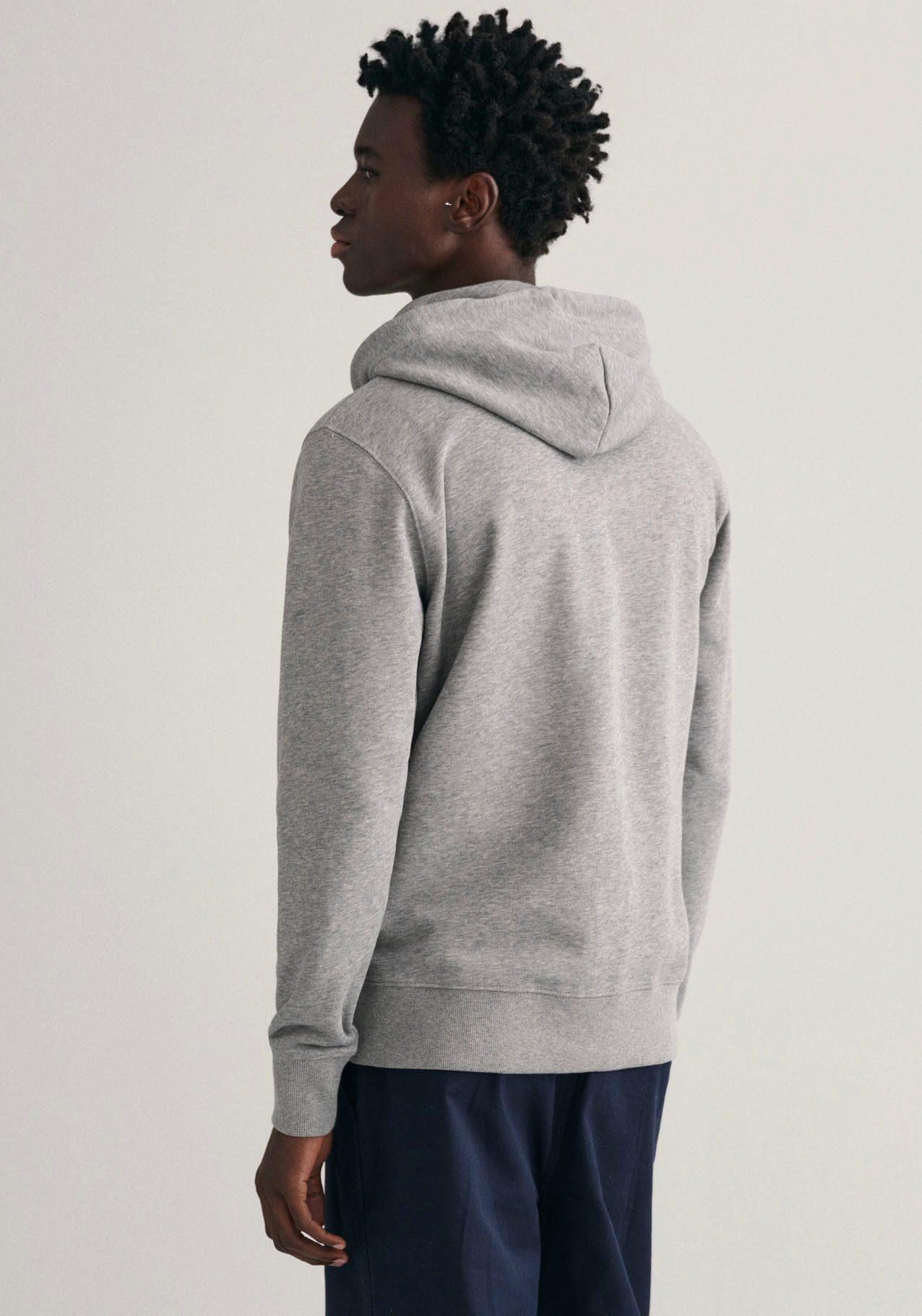 Gant Hoodie REG der Logostickerei MELANGE Brust ZIP auf FULL GREY SHIELD mit HOODIE