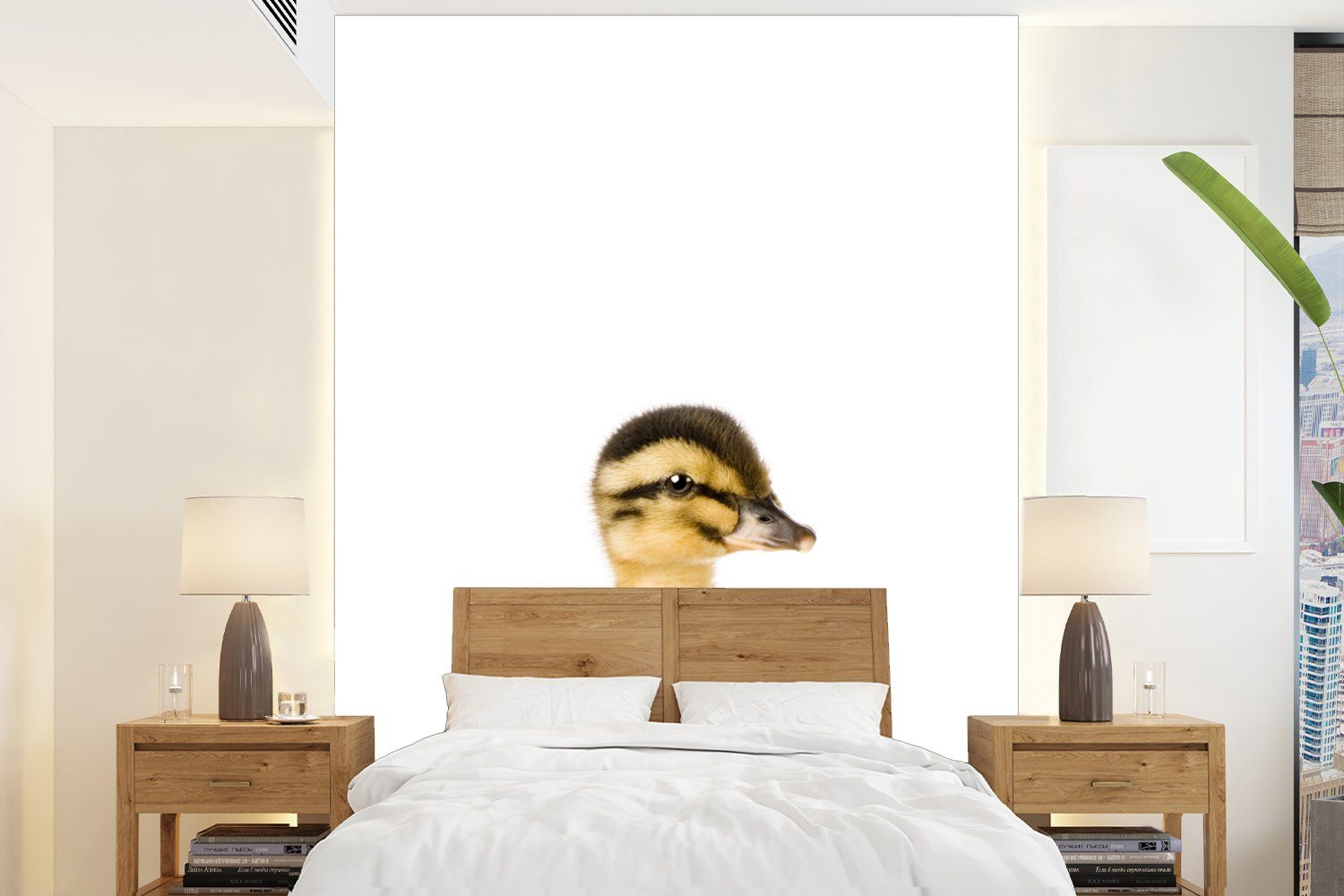 MuchoWow Fototapete Ente - Gelb - Tiere - Natur, Matt, bedruckt, (4 St), Montagefertig Vinyl Tapete für Wohnzimmer, Wandtapete