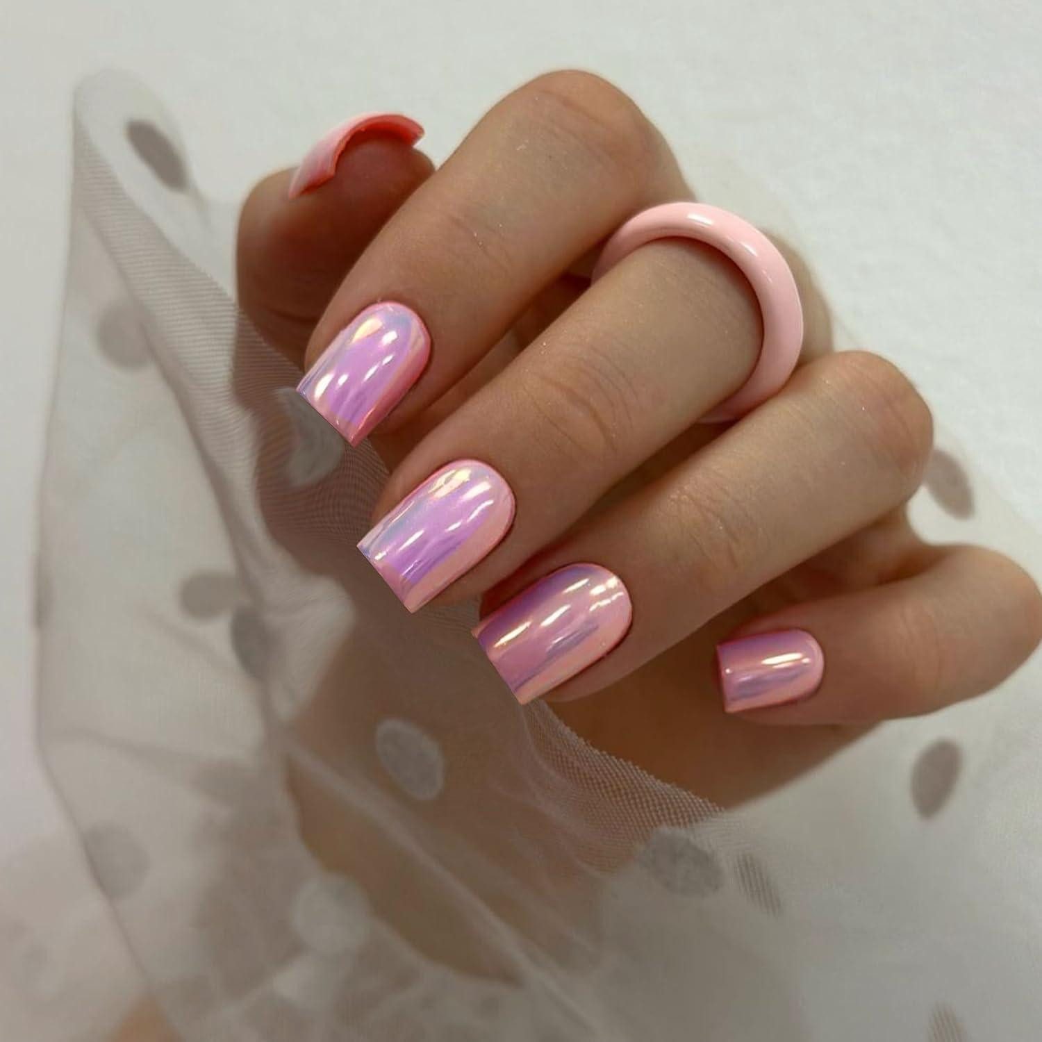 LuxusKollektion Kunstfingernägel Künstliche Fingernägel Chrome Violett Kurz Eckig 24 Chrome Helllila