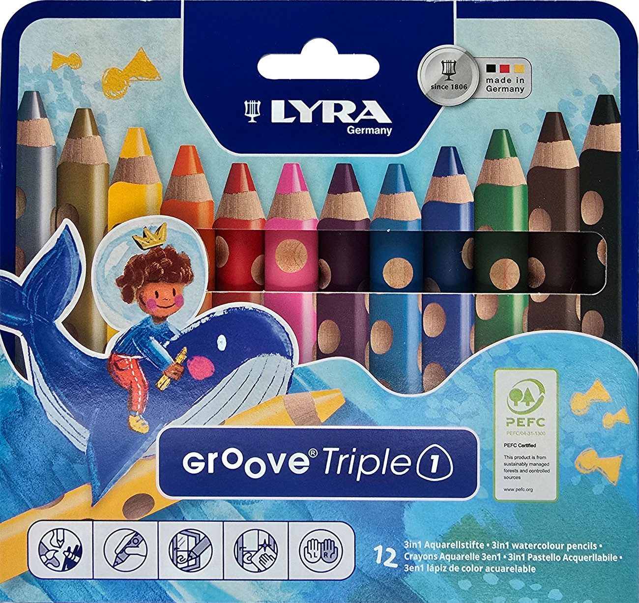 LYRA Malen nach Zahlen Lyra Groove Triple 12 Stück 3in1 Buntstifte für Kinder