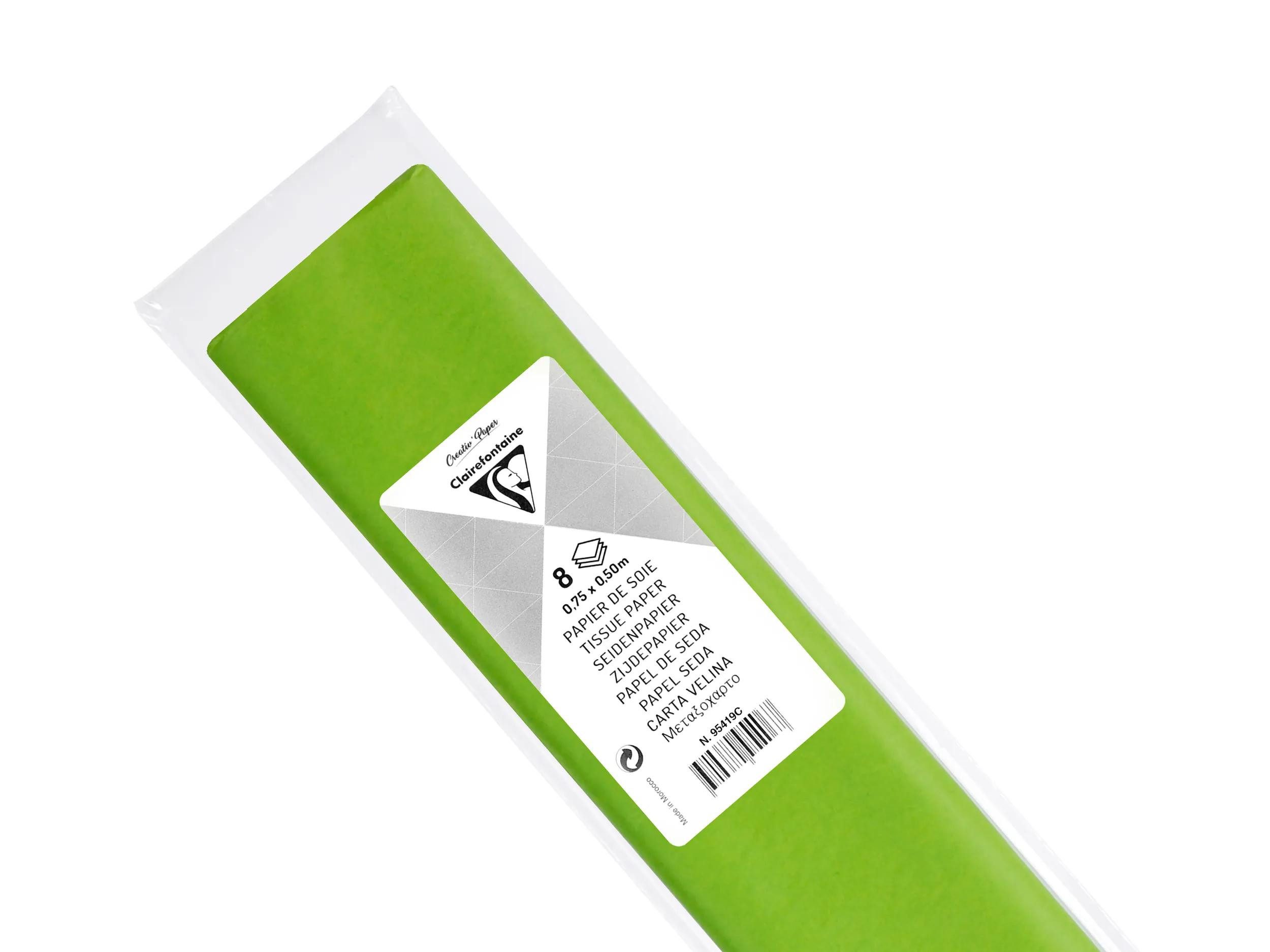 CLAIREFONTAINE Seidenpapier 10x Seidenpapier, Pack. 8 Bogen 50x75cm - Apfelgrün 95419C, LOISIR CREATIF & DECORATION