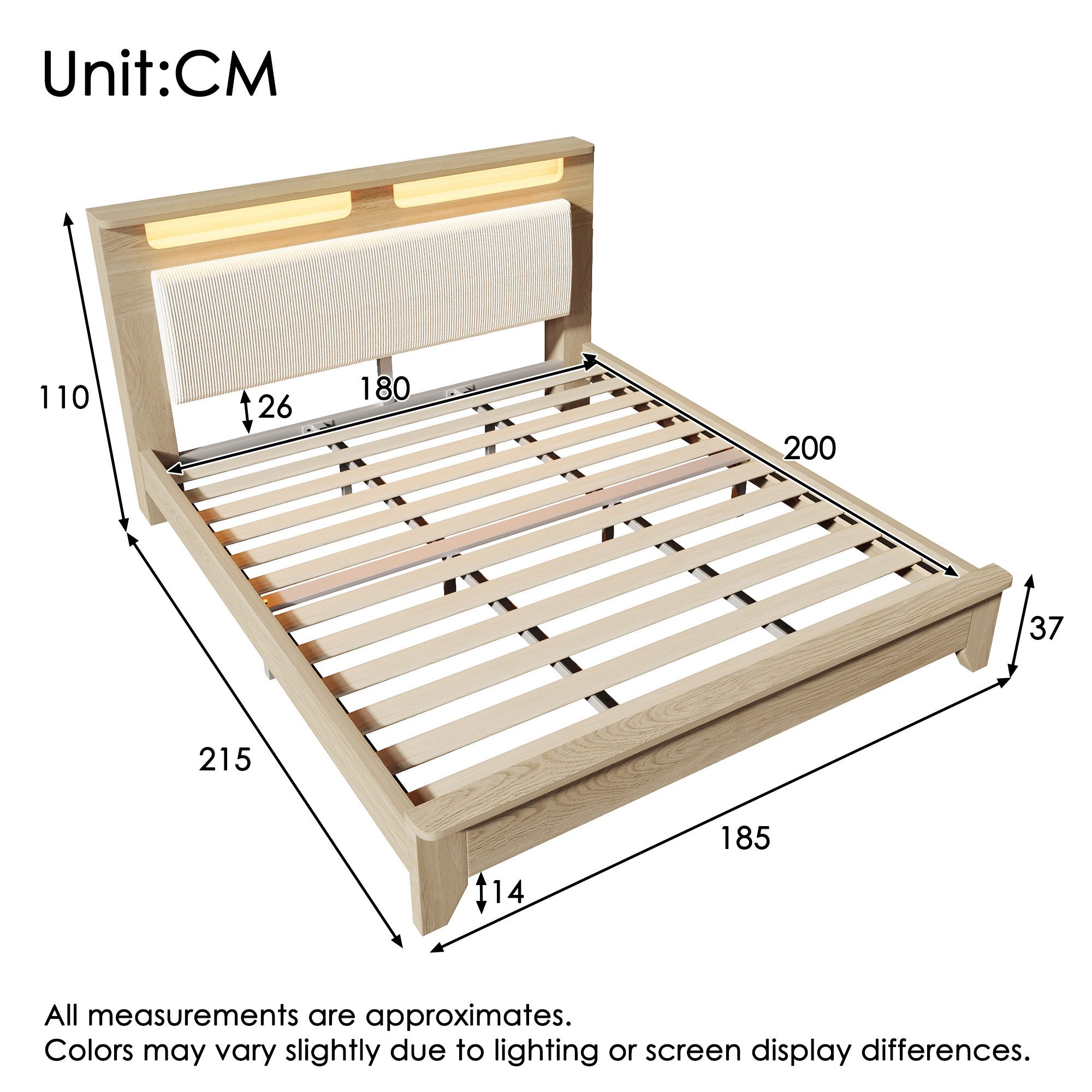 Ulife Holzbett Doppelbett mit Stauraum-Kopfteil und günstig online kaufen