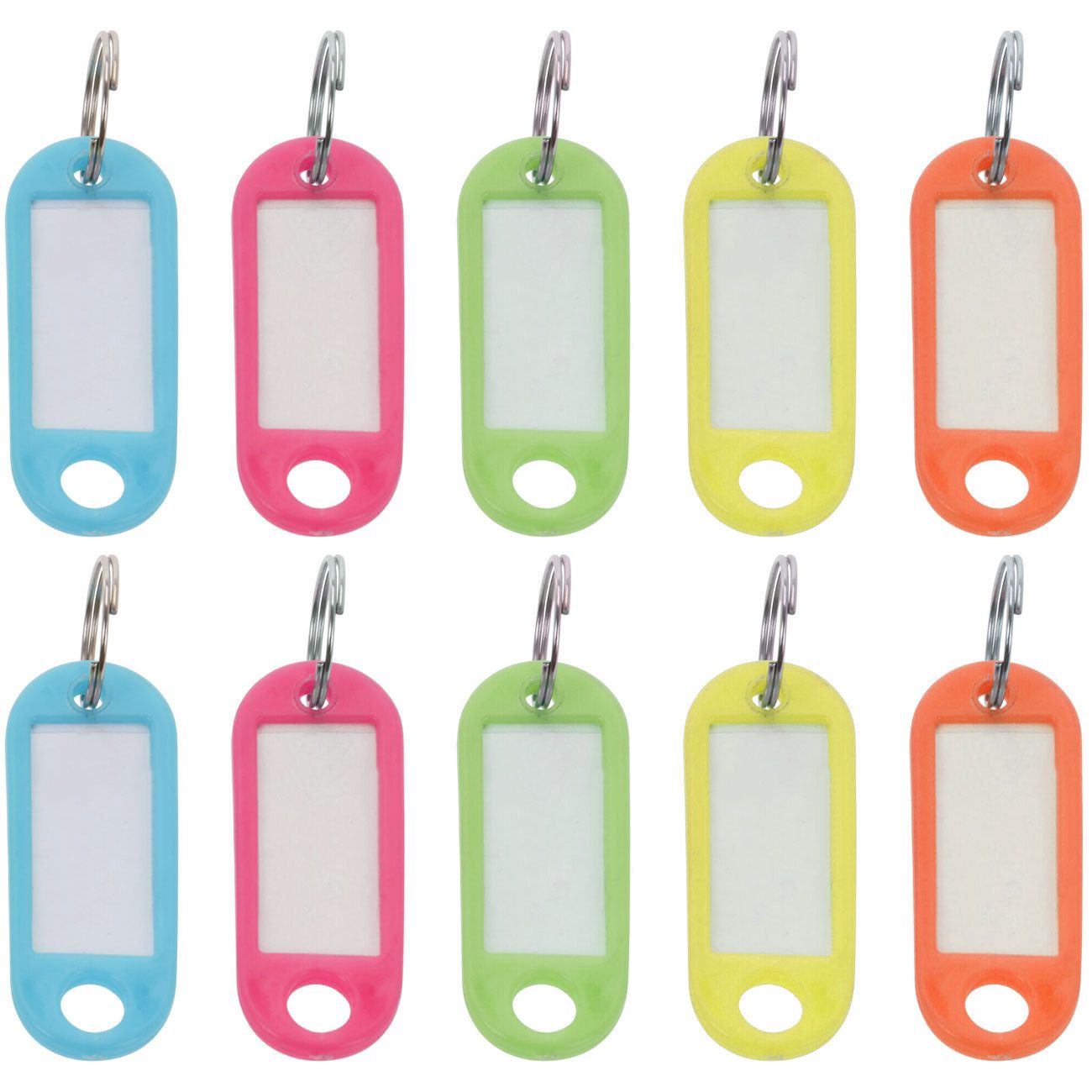 Koopmann Schlüsselanhänger Easygift Schlüsselanhänger-Set Beschriftbare Schilder mit Ring bunt (10-tlg., 10 St. & 20 St), Integriertes Papierschild mit transparenter Schutzfolie