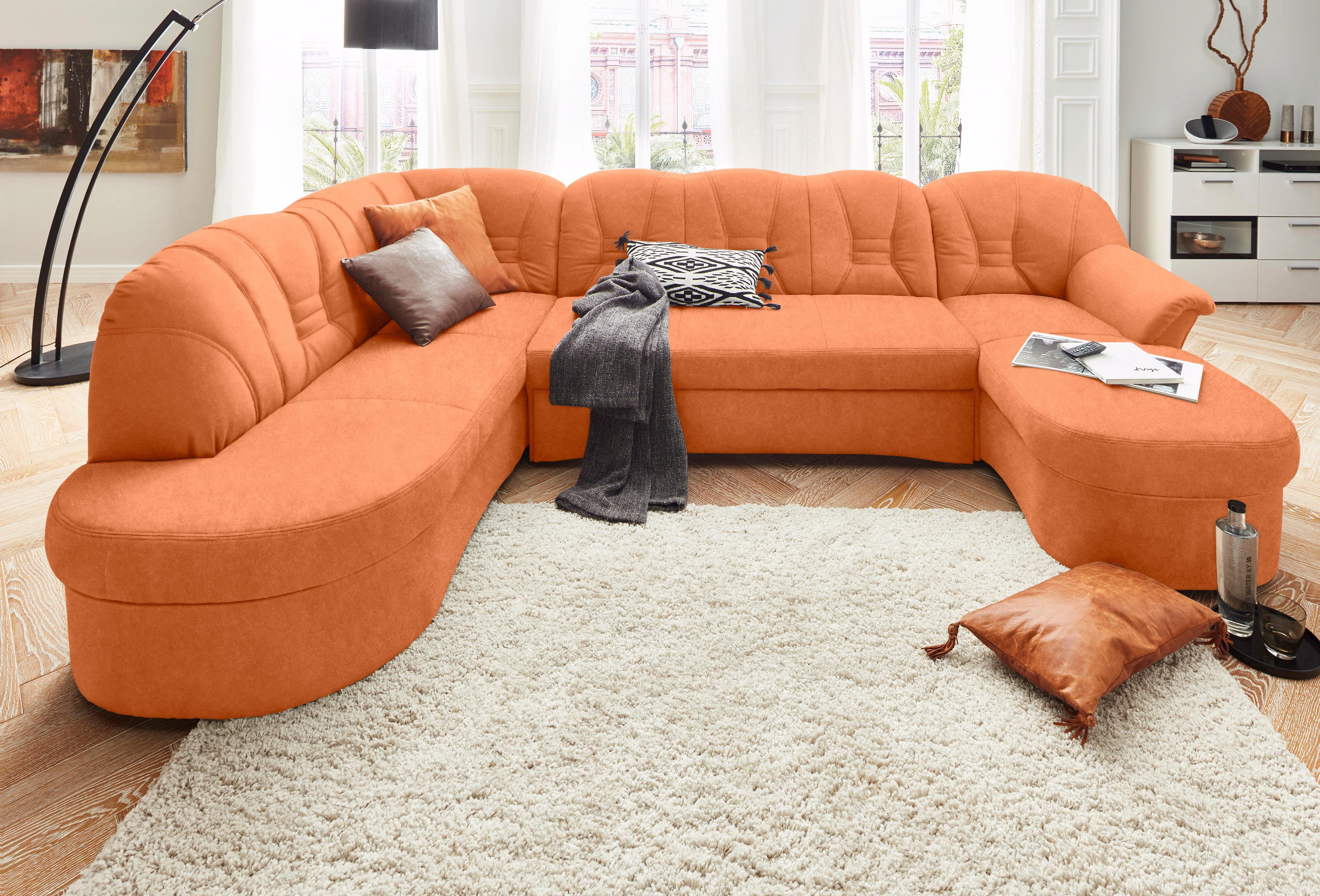 DOMO collection Wohnlandschaft Elva, zeitloses Design, elegante Rückensteppung, Breite 293cm, U-Form, wahlweise mit Bettfunktion und Federkern