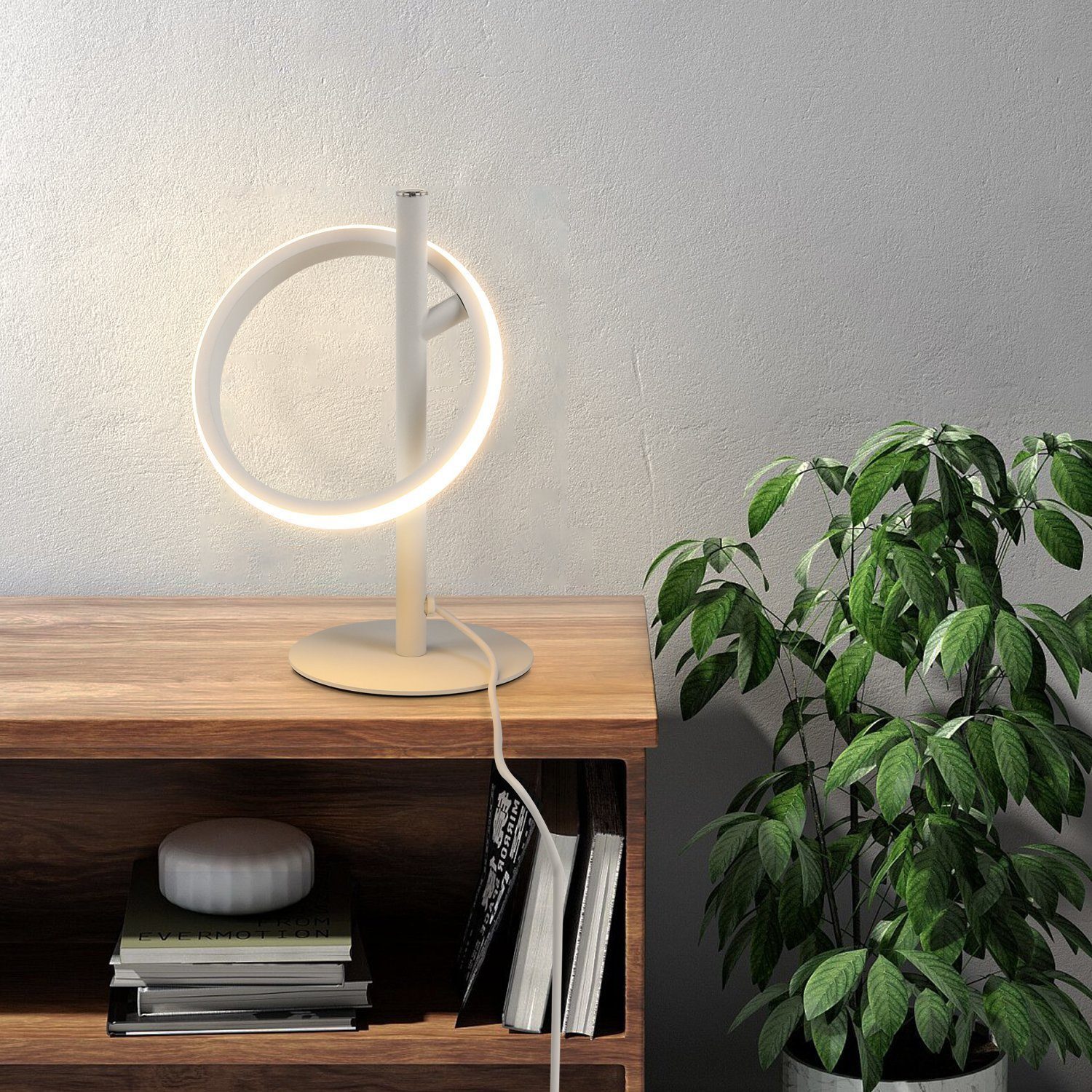 ZMH LED Tischleuchte Schwarz/Weiß Whonzimmer Modern Ringform Drehbar Schreibtischlampe, Abnehmbar, LED fest integriert, Warmweiß 3000K, Warmweiß 3000K