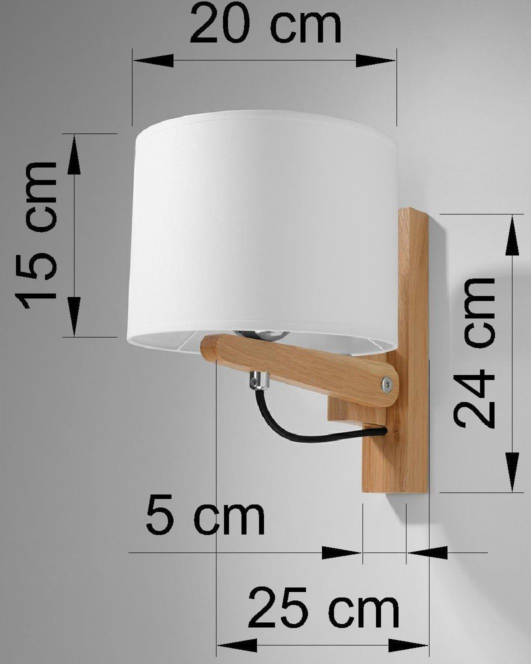 wohnlich Stoff Wandlampe Weiß GEGANIA, Wohnzimmer ohne Licht-Erlebnisse in Wandleuchte E27 Schlafzimmer Leuchtmittel, Holz