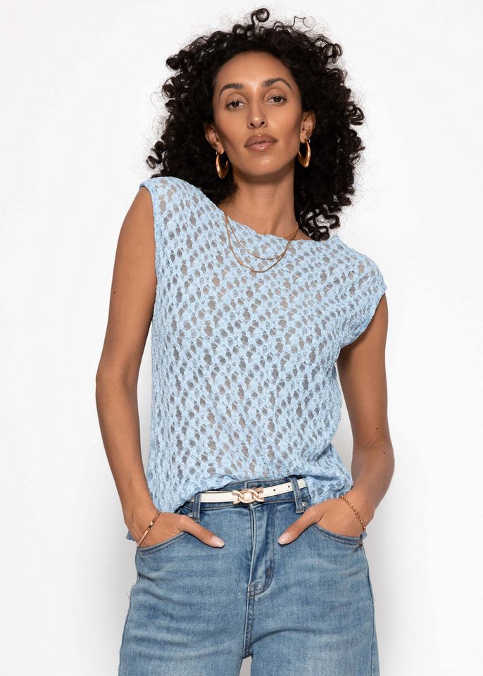 SASSYCLASSY T-Shirt Spitzen-Top für Damen Ärmelloses Top mit floralem Muster und leicht transparentem Stoff