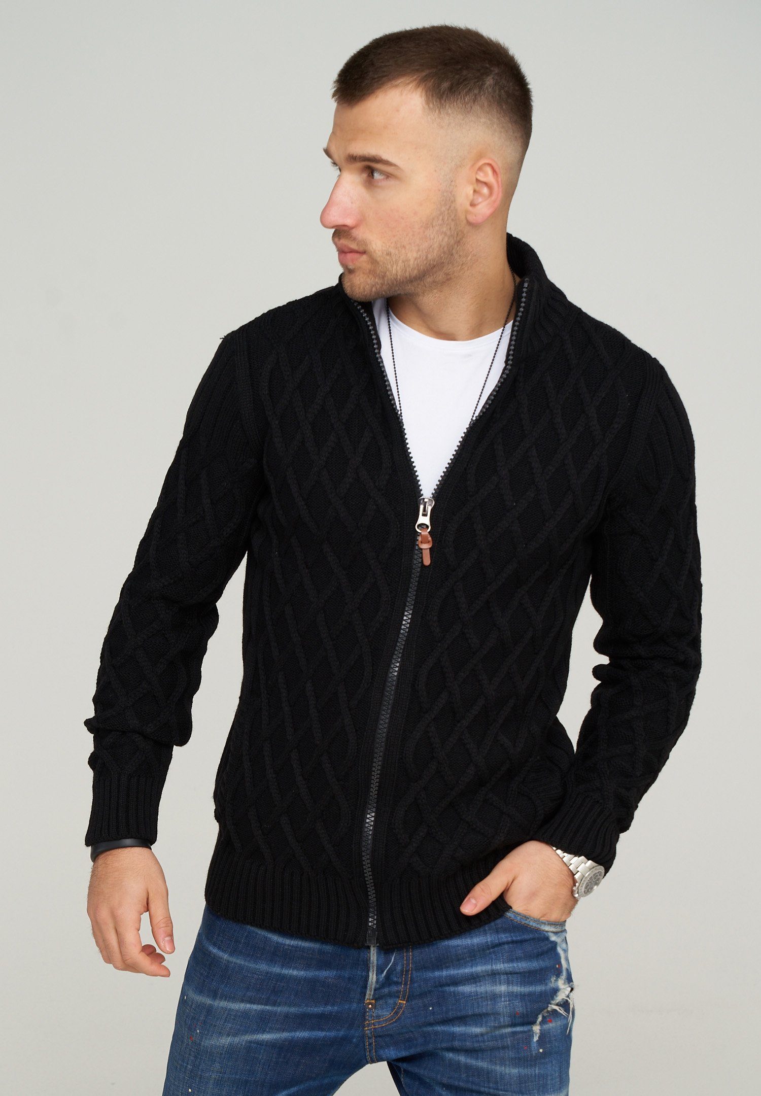 Zopfmuster Strickjacke CARISMA mit modischem schwarz MKELIJA