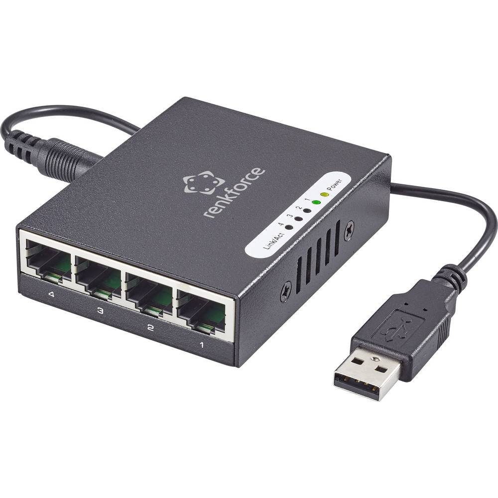 Renkforce 4 Port Gigabit (USB-Stromversorgung) Metall-Switch mit mini Netzwerk-Switch