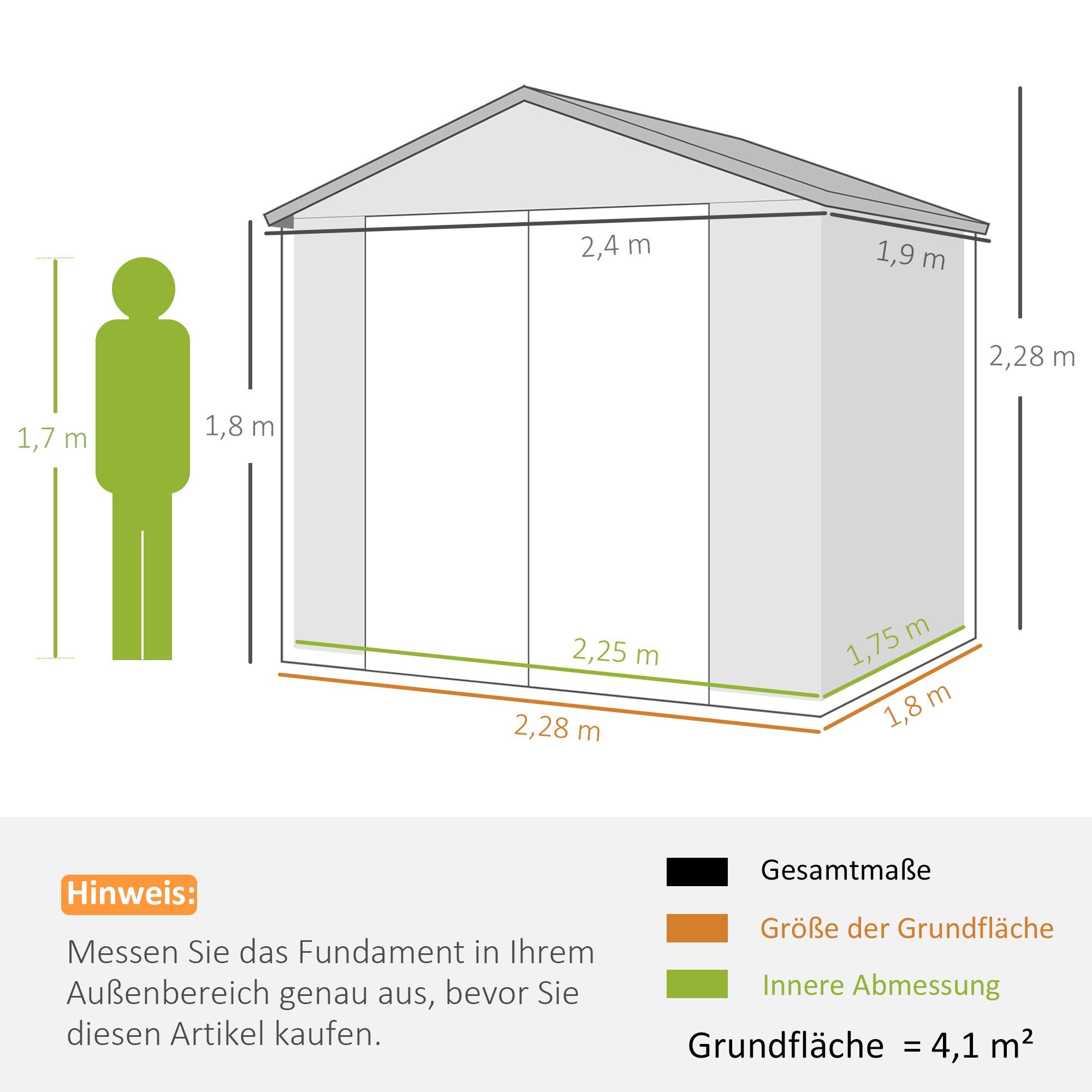 Outsunny Gerätehaus Geräteschuppen mit Satteldach, Abschließbar Tür, Gartenhaus, BxT: 240x190 cm, (4,1m², Geräteschuppen, 3 St., Kunststoff Geräteschuppen), für Hinterhof, Garten Hellgrau