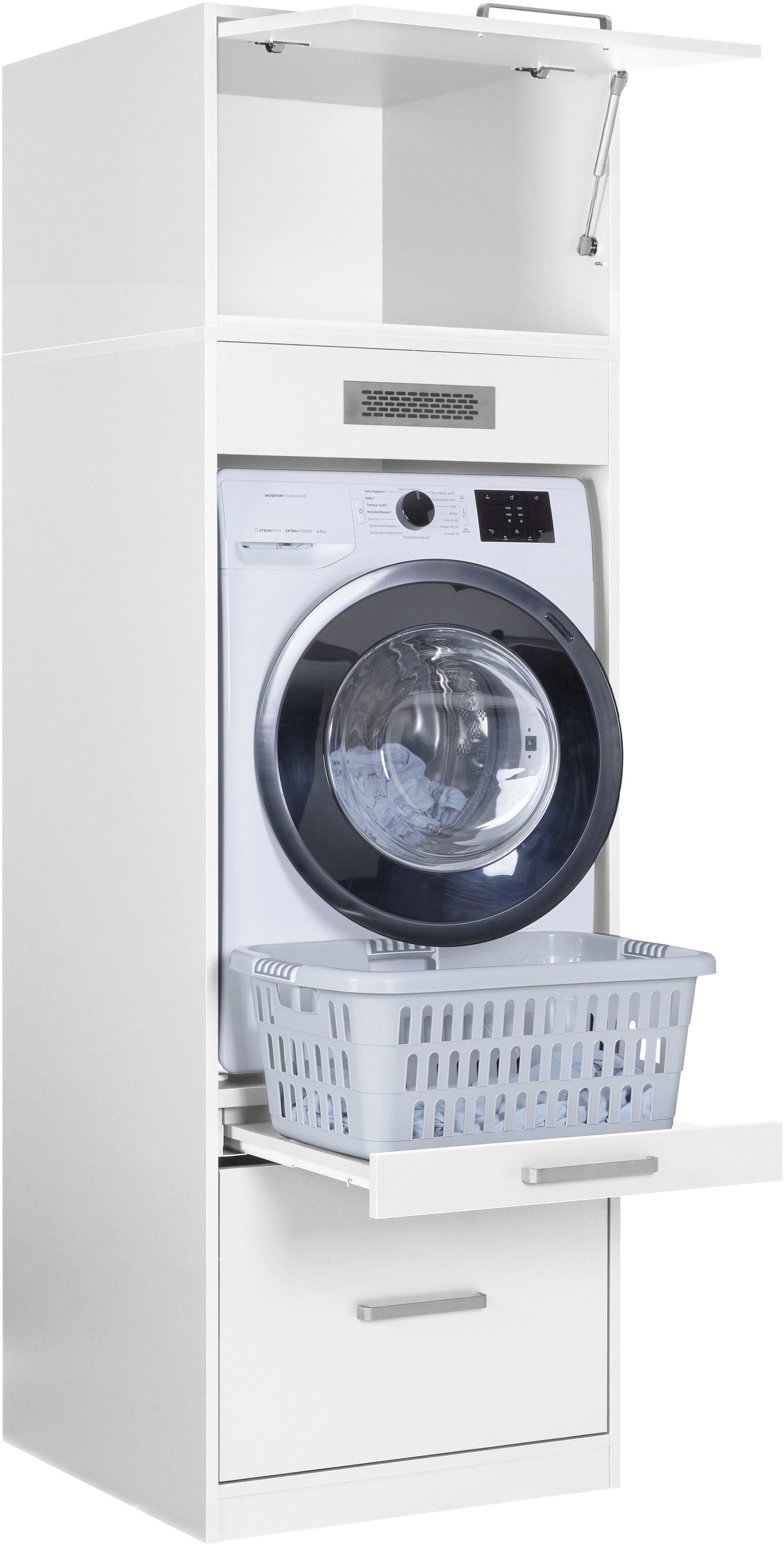 Inter Link Mehrzweckschrank Norela, 2-tlg. Waschmaschinenumbauschrank, softclose, 67 x 68 x 208 cm (1-St) Hauswirtschaftsraum, höhenverstellbare Füße, mit Ausziehbrett