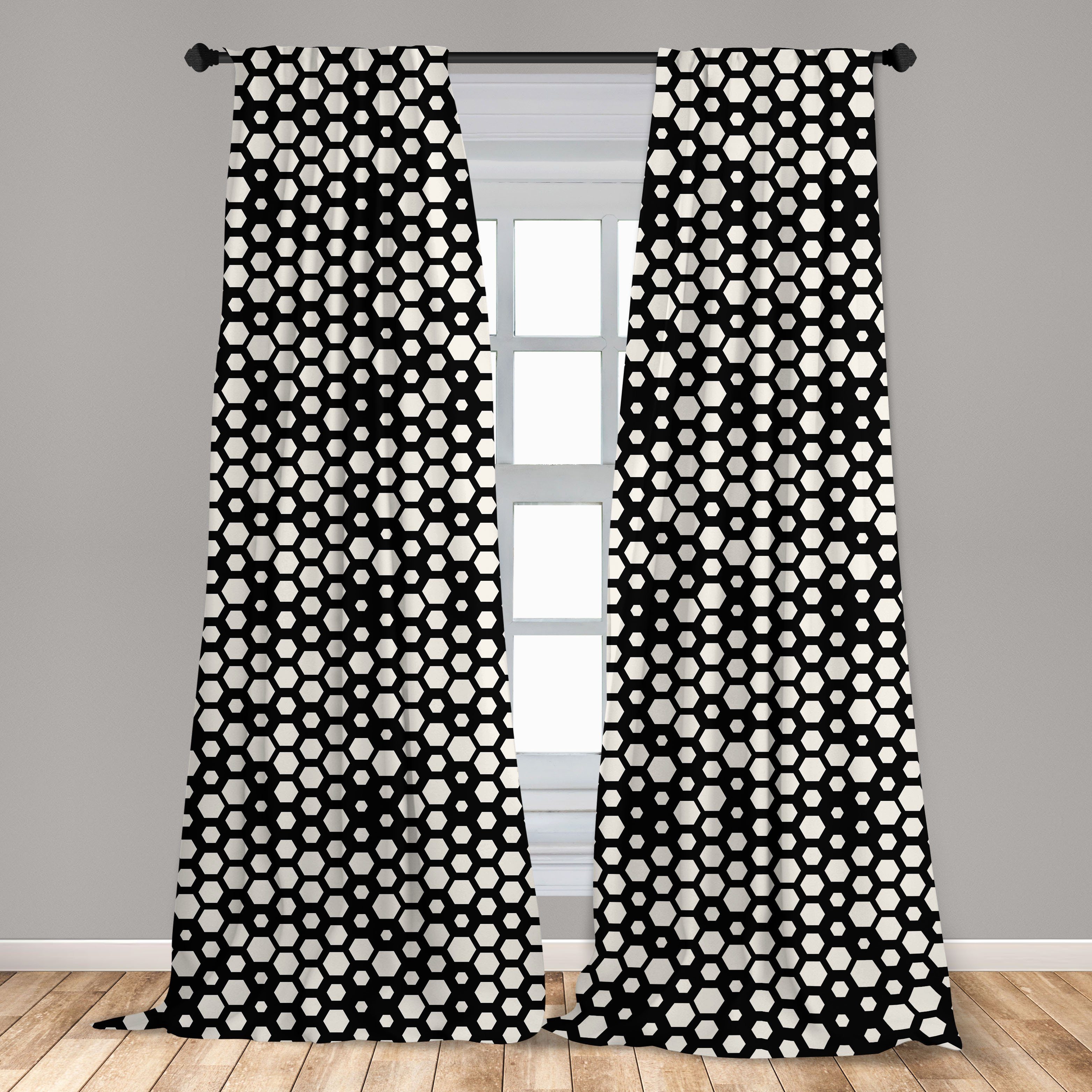 Gardine Vorhang für Wohnzimmer Hexagons Abstrakt Simplistic Microfaser, Abakuhaus, Schlafzimmer Dekor, Entwurf