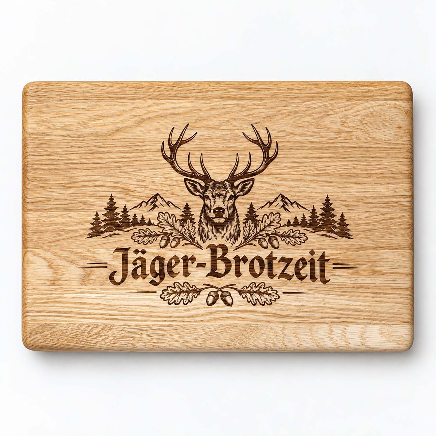 Camolo Frühstücksbrett Jäger-Brotzeit Brett aus Eiche mit Hirsch Gravur 30 x 20 cm