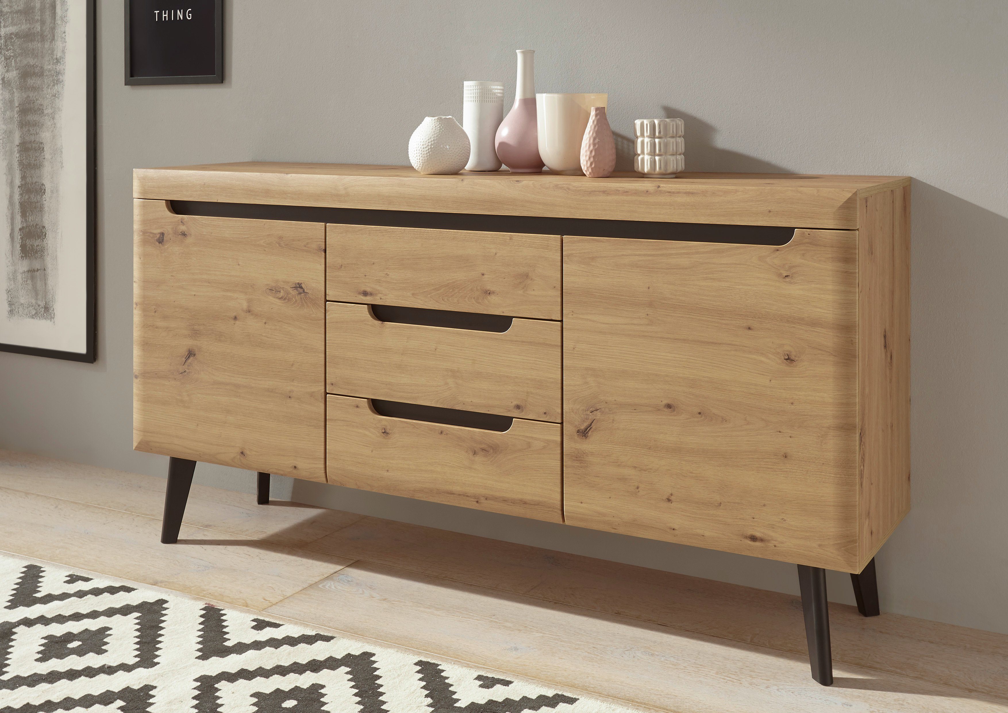 INOSIGN Sideboard Torge, Anrichte, Kommode, Schubladenschrank (1 St), abgeschrägte Füße, drei Farben, Scandi Design, 160 cm breit