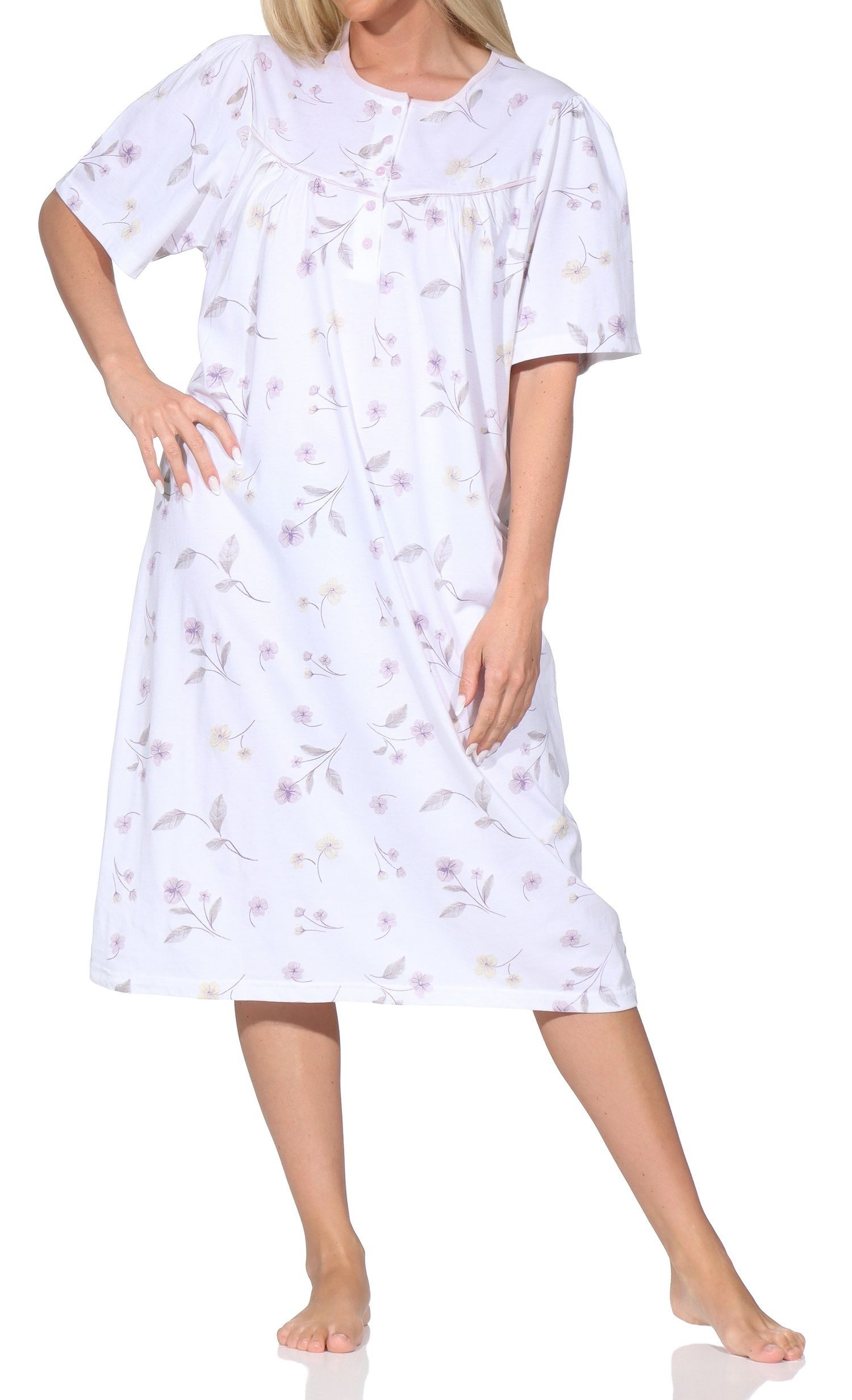 Normann Nachthemd Normann Damen Nachthemd kurzarm – Romantisches Floral-Design