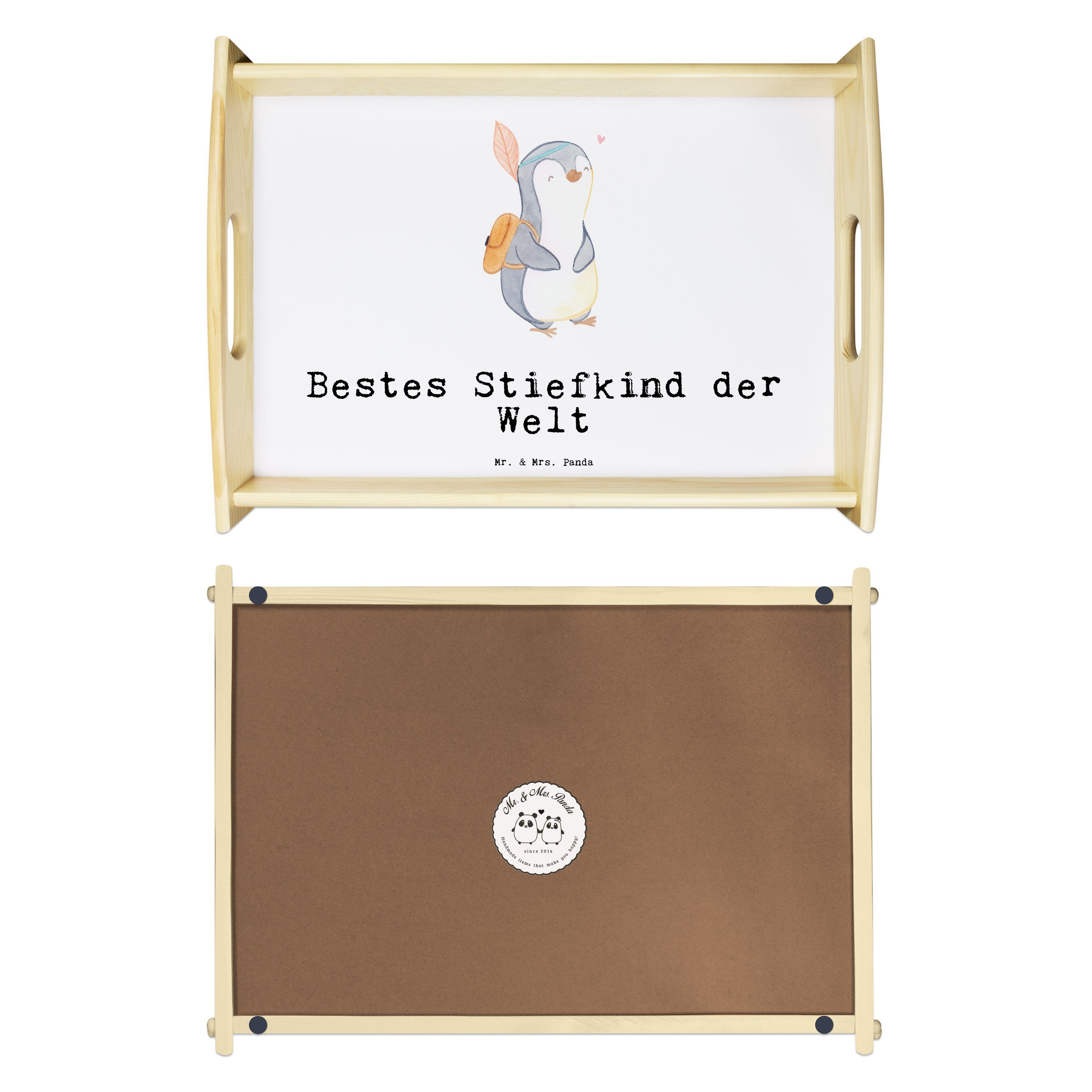 Weiß Pinguin Tablett Echtholz Geschenk, der Panda (1-tlg) Mr. Bestes Mrs. - Welt Holztablett, & Stiefkind - lasiert, Soh,