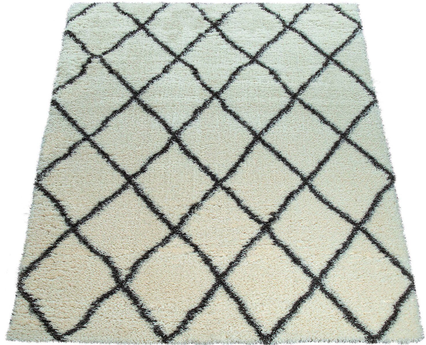 Hochflor-Teppich Maghreb 075, Paco Home, rechteckig, Höhe: 54 mm, Rauten Muster, Scandi Design, weich und flauschig