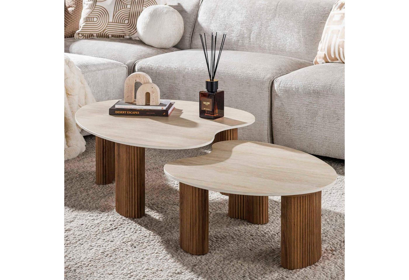 alesvelt Couchtisch Set CERAMO APERTO 2-tlg. organisches Design-Set mit 3D-Keramikplatte (2er-Set), 102x35cm 77x30cm