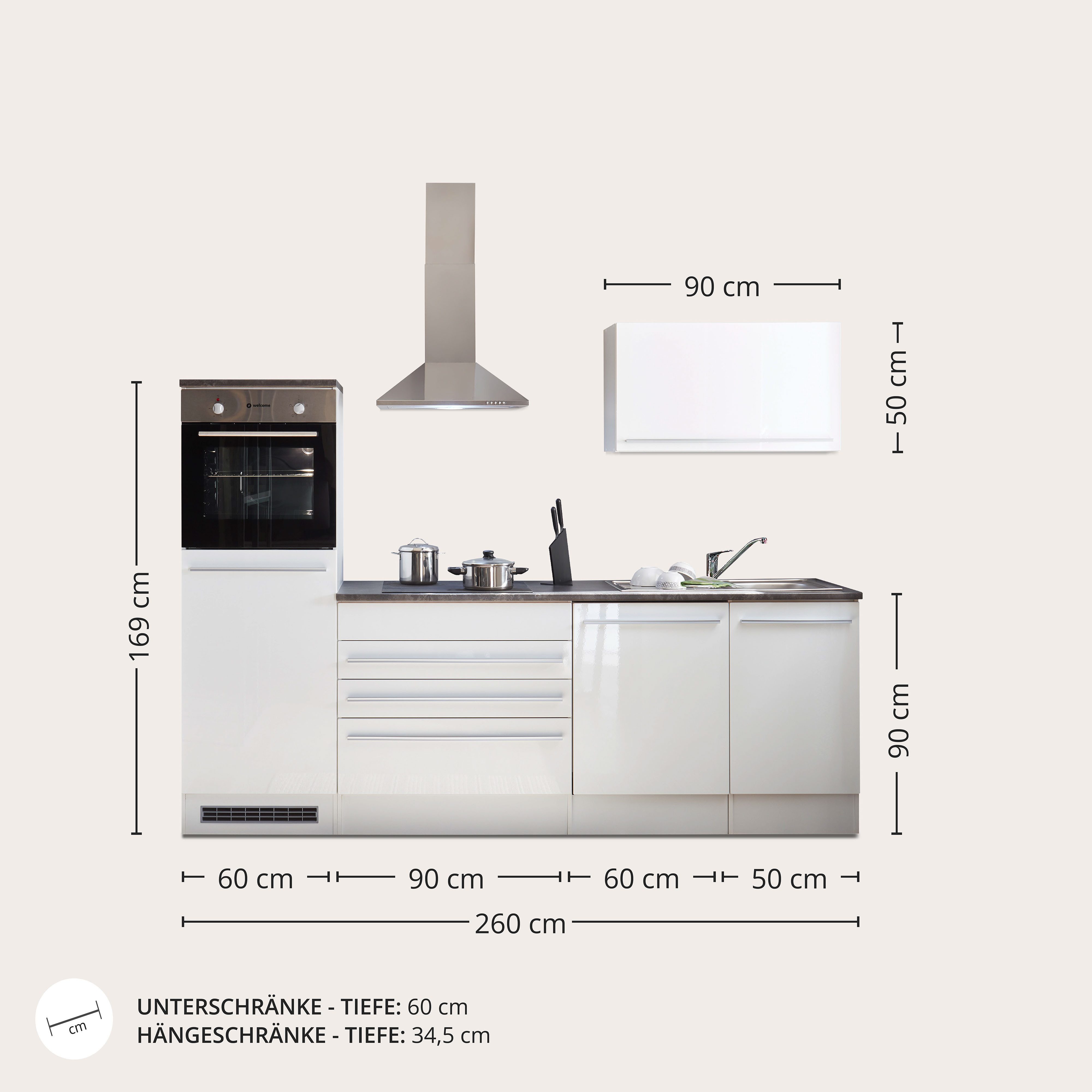 BASIC by Balculina Küchenzeile Jazz, Breite 260 cm, wahlweise mit E-Geräten