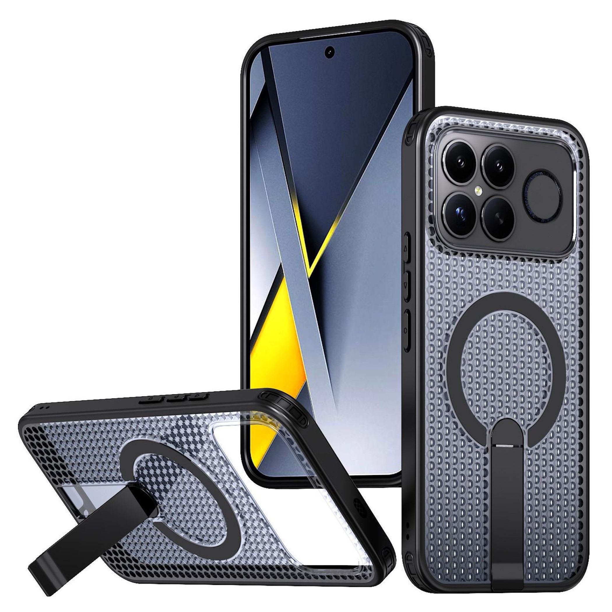 Wigento Handyhülle MagSafe für Xiaomi Poco F8 Ultra Honeycomb Kühlend Cover Schwarz 6,74 Zoll, MagSafe, Standfunktion, Kühlstruktur