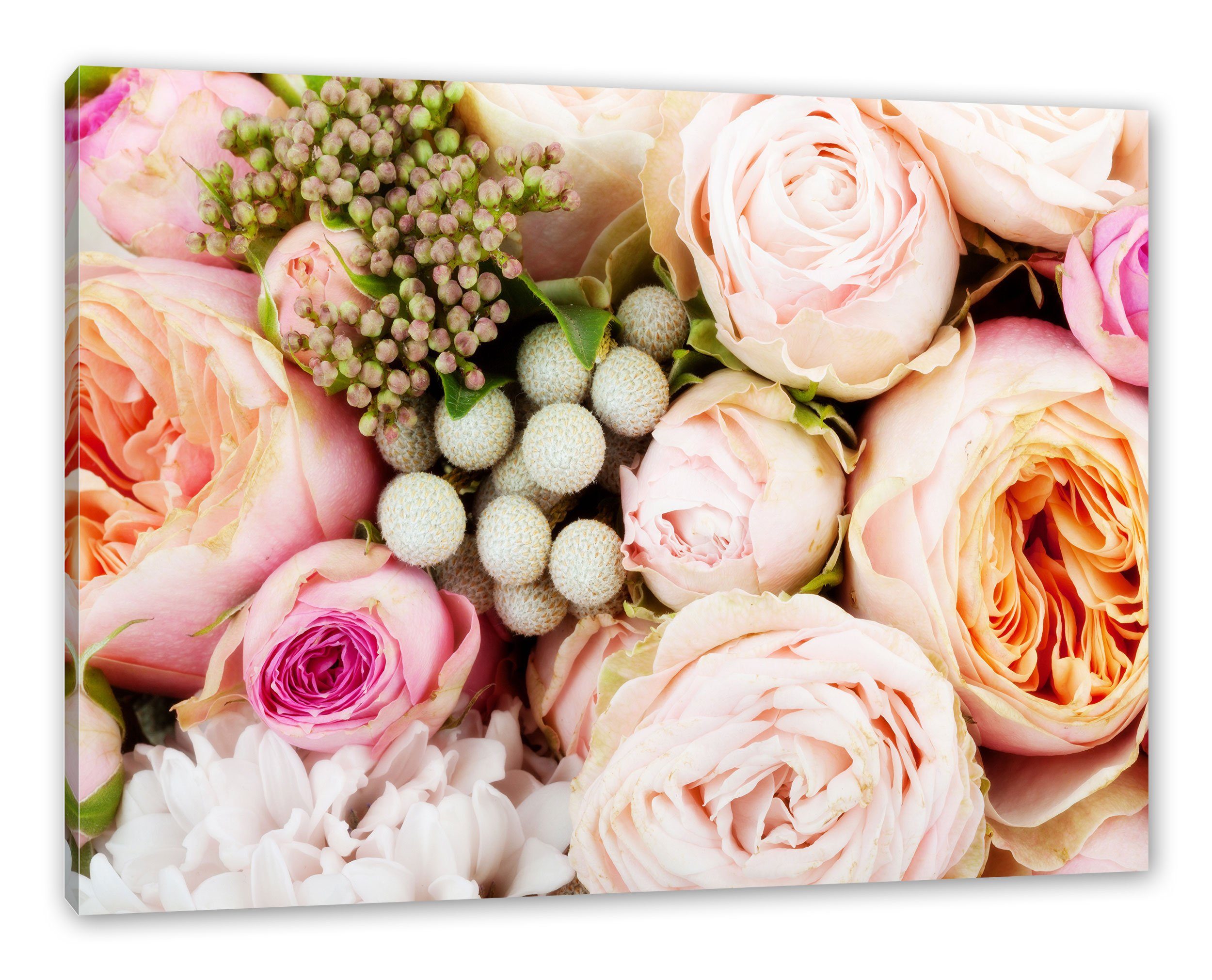 Pixxprint Leinwandbild Rosa Rosen, Rosa Rosen (1 St), Leinwandbild fertig bespannt, inkl. Zackenaufhänger