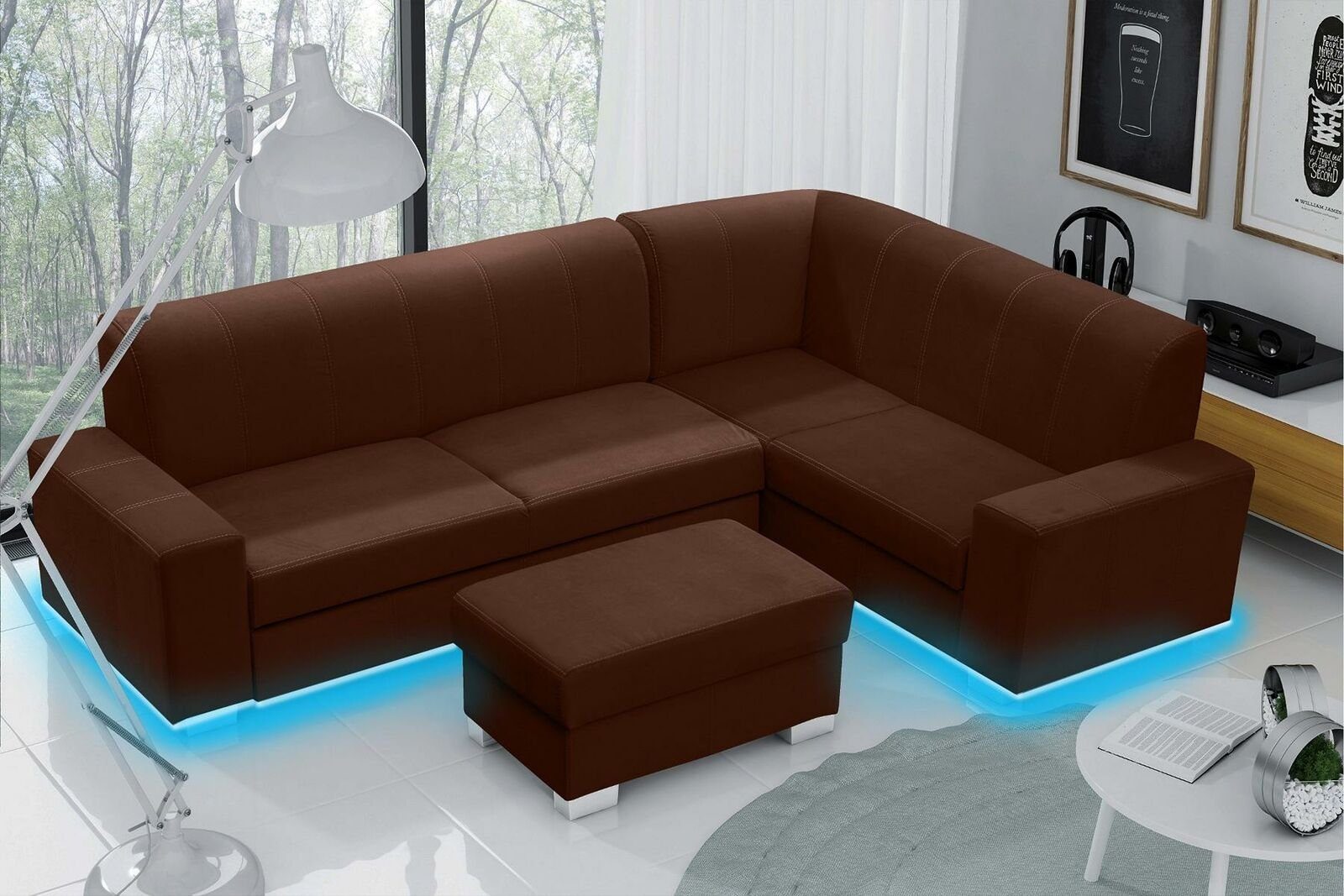 JVmoebel Bettfunktion mit Bettkasten Bettfunktion Designer Mit Braun Ecksofa Sofa Sofa Ecksofa, Schlafsofa +