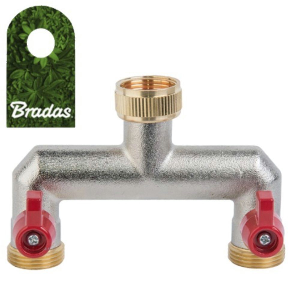 Bradas 2-Wege Verteiler 2-Wege Verteiler mit Absperrhähnen Messing 3/4", (1-tlg)
