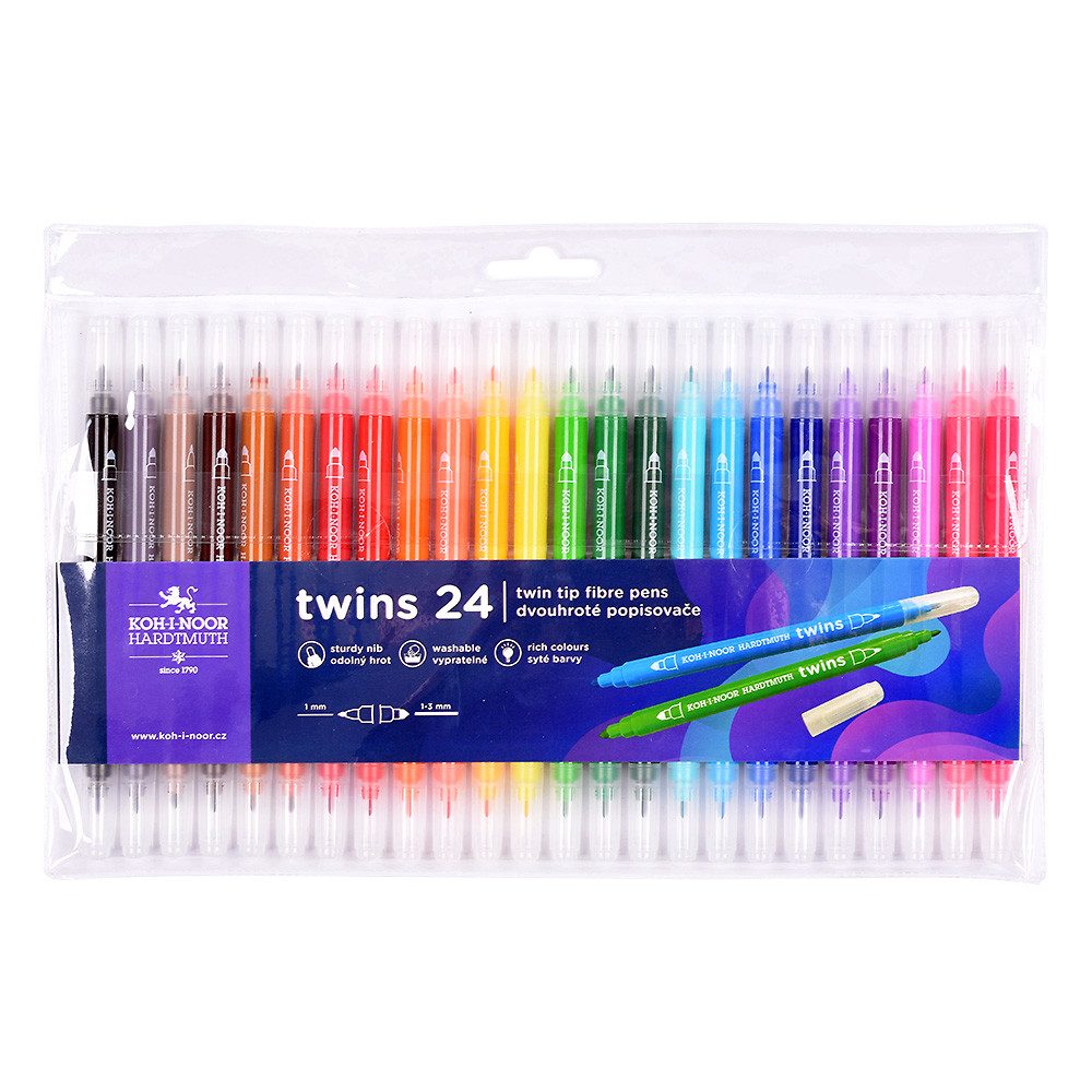 KOH-I-NOOR Malstift KOH Fasermaler Doppelfaserpens Dick - Dünn 24er PP-Hülle