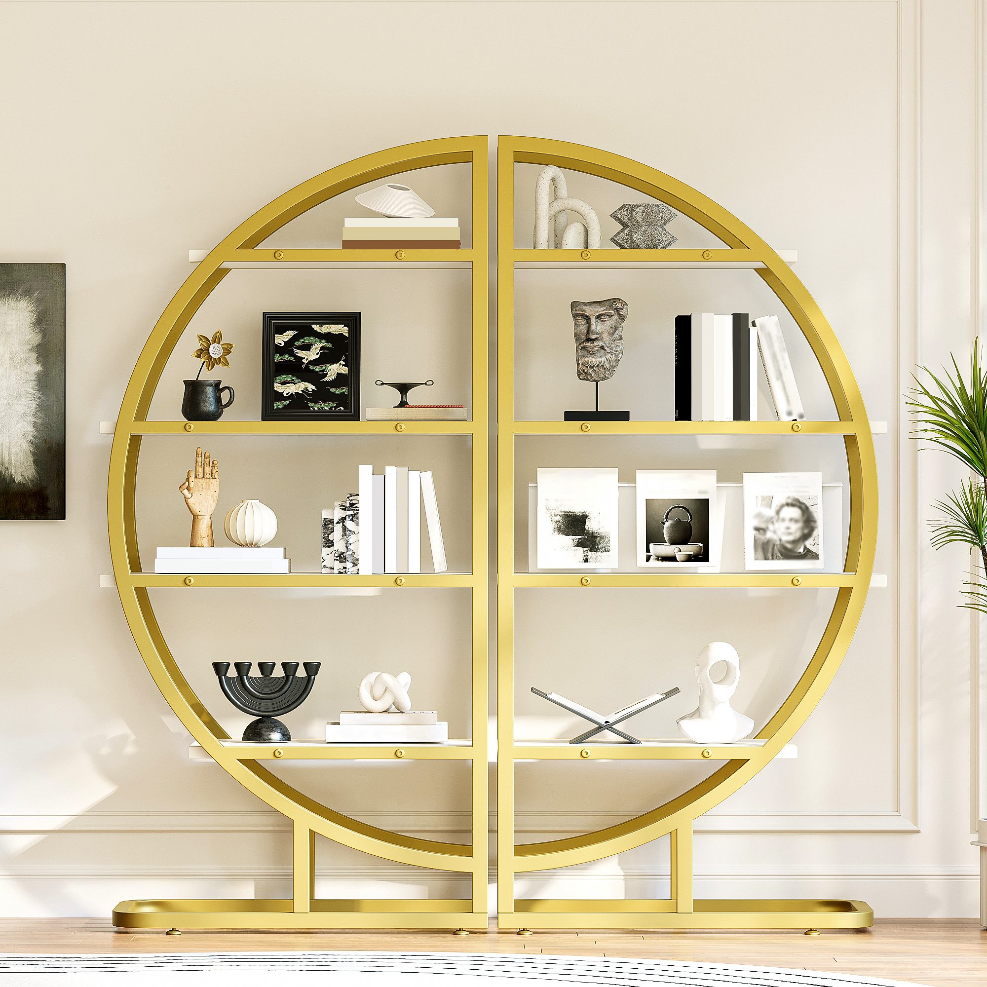 BlingBin Bücherregal, 120x30x130 cm, 2-teiliges Bücherregal im Rundbogen-Design 1-tlg., modulares Metallregal mit Kippschutz und höhenverstellbaren Füßen