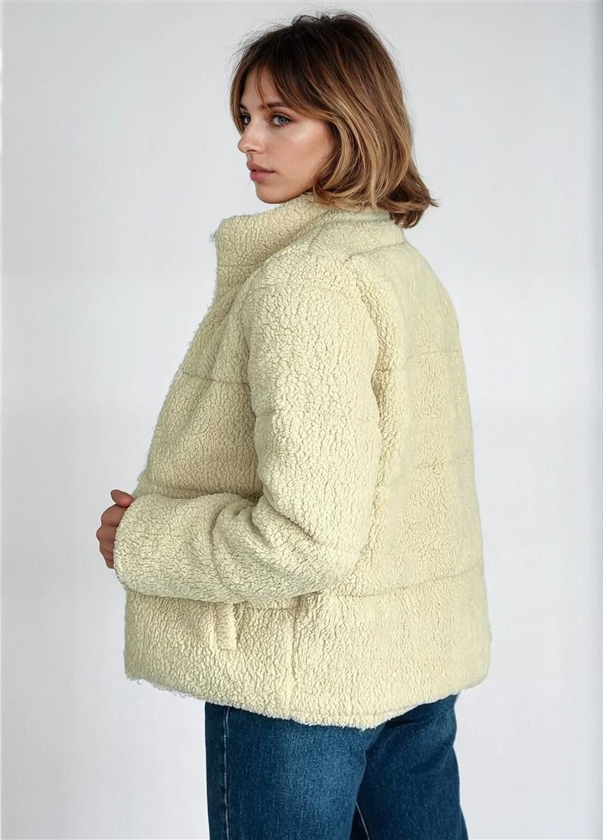 fashionshowcase Plüschjacke Plüschjacke Damen Teddy Pufferjacke mit Reißverschluss