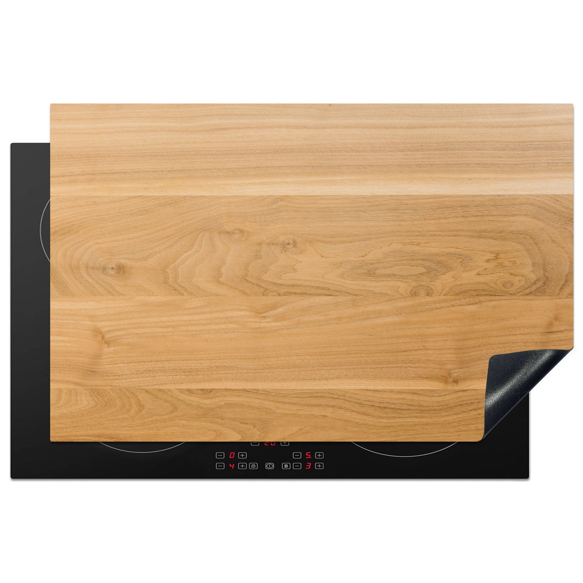 MuchoWow Herdblende-/Abdeckplatte Leichte und glatte Holzstruktur, Vinyl, (1 tlg), 81x52 cm, Induktionskochfeld Schutz für die küche, Ceranfeldabdeckung