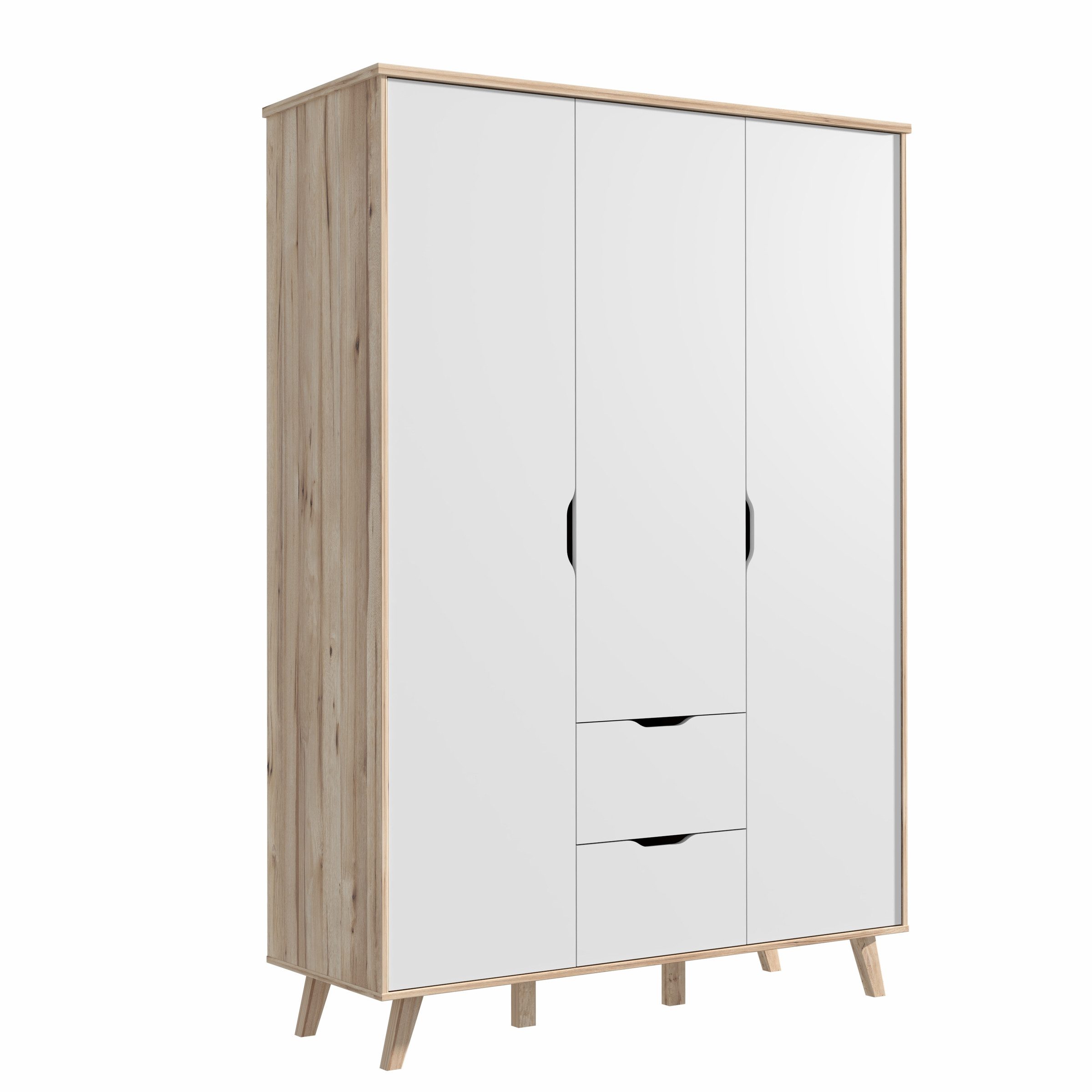 freiraum Kleiderschrank VANKKA 2 Schübe, Planked Eiche Dekor / Weiss - 139,4x201,5x52,7cm (B/H/T)