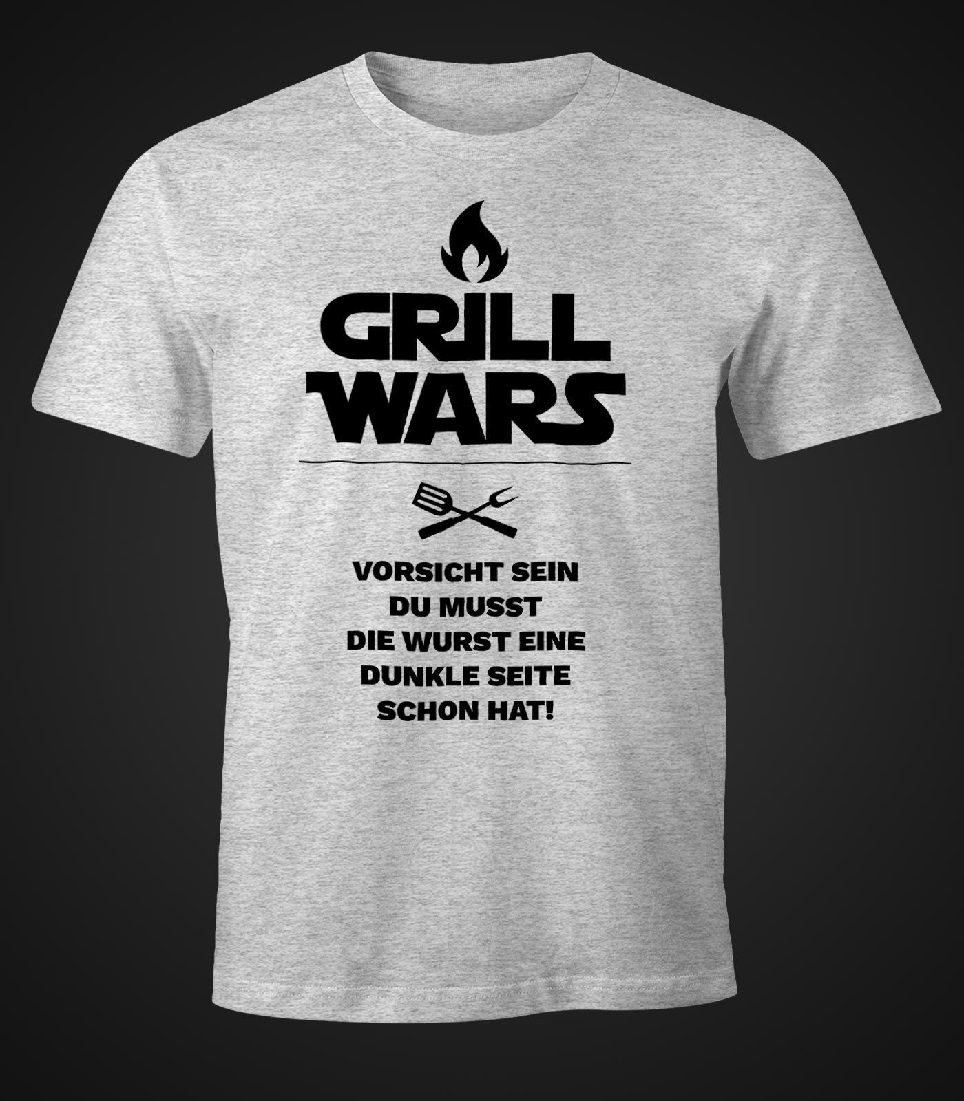 Fun-Shirt MoonWorks Print Spruch Moonworks® grau Herren T-Shirt mit Print-Shirt Grill Wars mit
