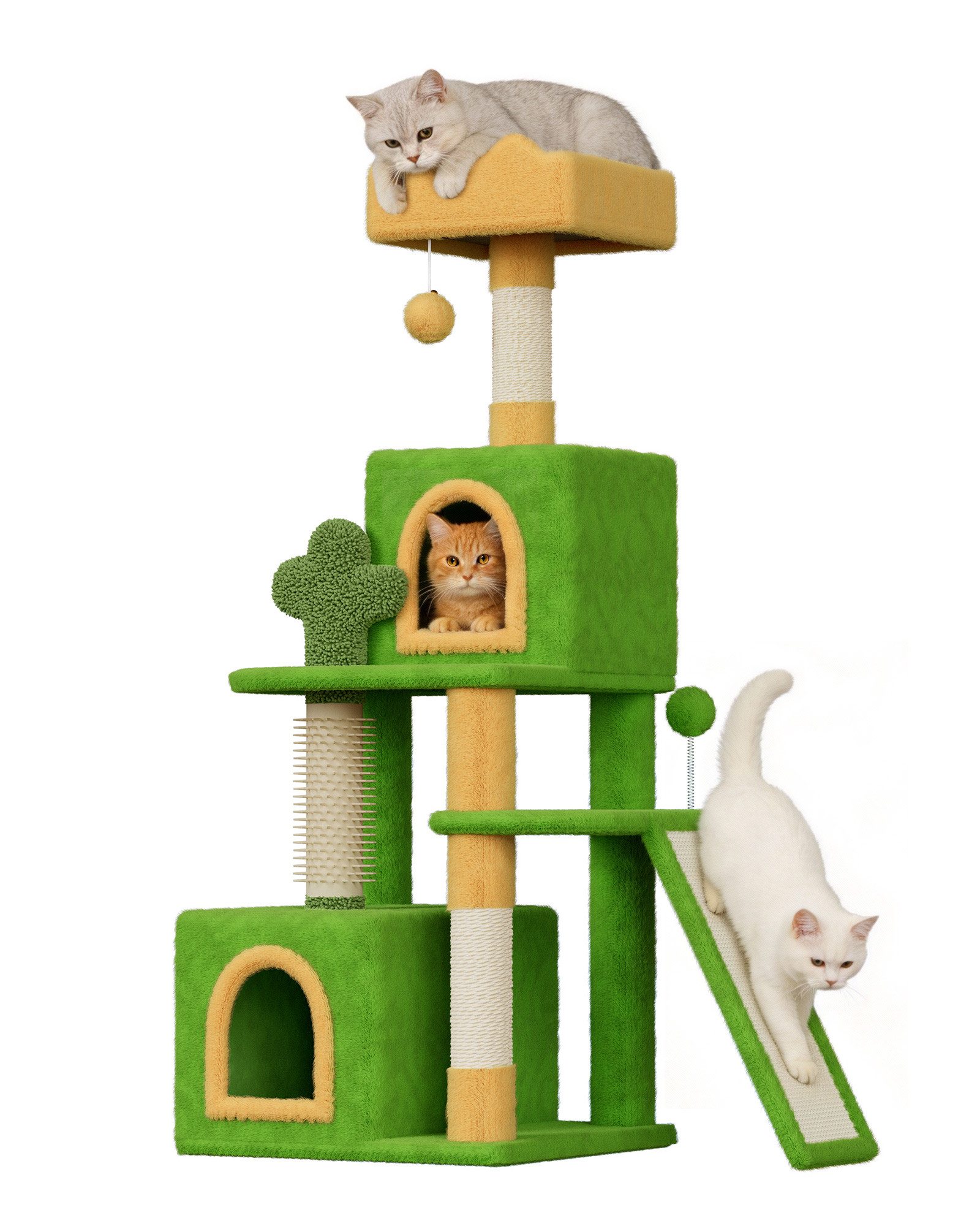 Dogat Kratzbaum Katzenkratzbaum 131 cm, Stabiler mit Höhle, Sisalstämmen und Spielball, 48x48x131 cm, für Wohnungskatzen & Mehrkatzenhaushalte von Dogat