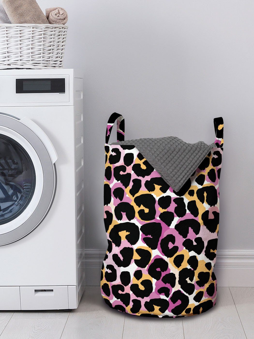 Abakuhaus Wäschesäckchen Wäschekorb mit für Animal Waschsalons, Exotic Kordelzugverschluss Wilde Leopard-Druck Griffen