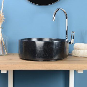 wohnfreuden Aufsatzwaschbecken Terrazzo Waschbecken DRUM 40 cm schwarz gesprenkelt (Kein Set), NEW-4603
