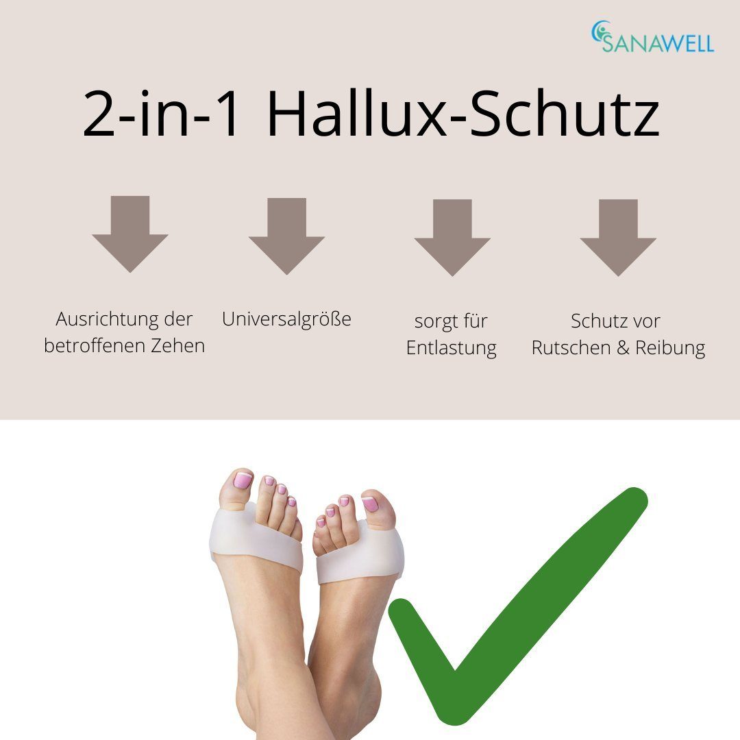 Medosan Hallux-Bandage 2-in-1 Fußballen-Zehenschutz, 2 Stück