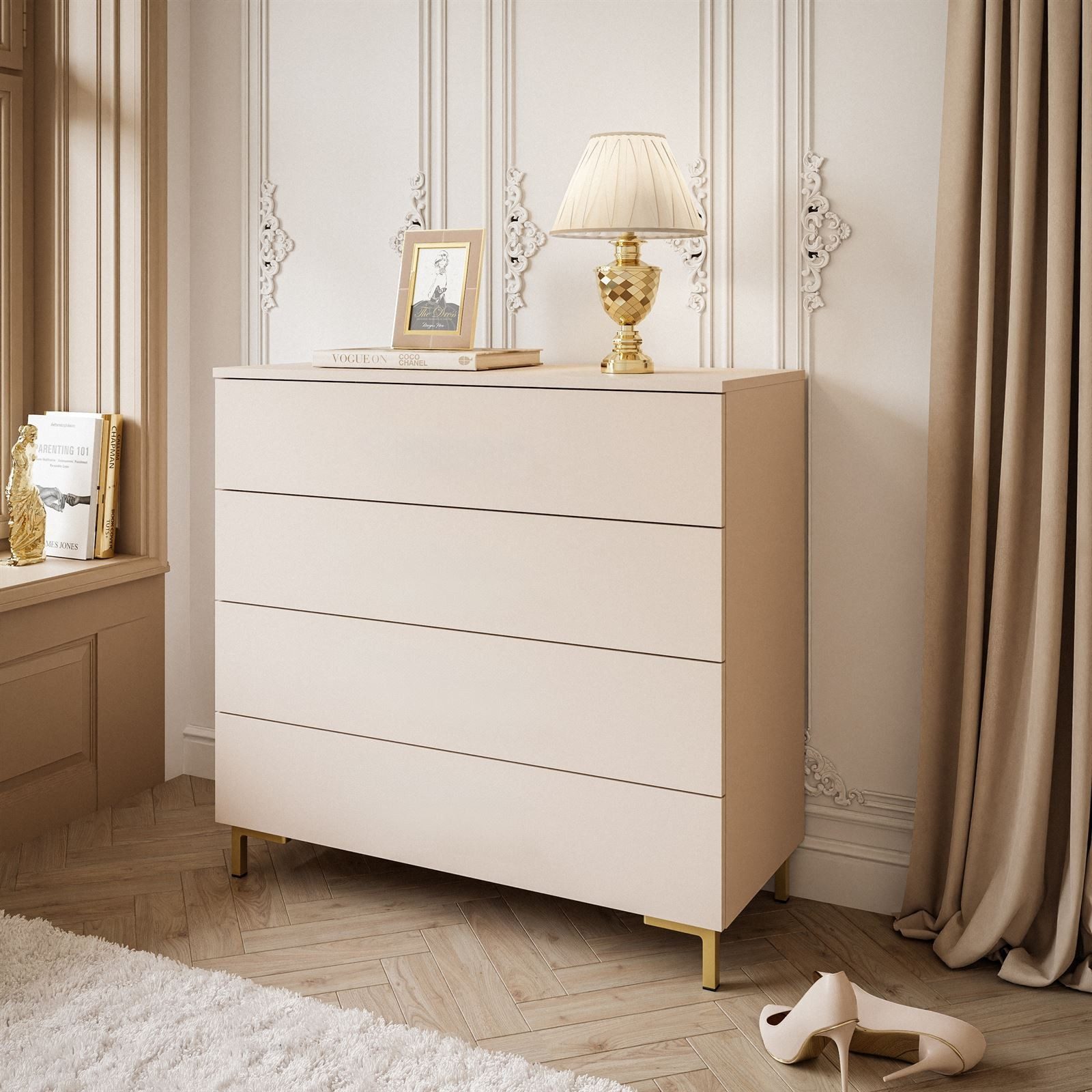 Lookway Kommode LINA KASCHMIR 4S mit LED Beleuchtung, 95x40x86 cm – Bild 3 von 5