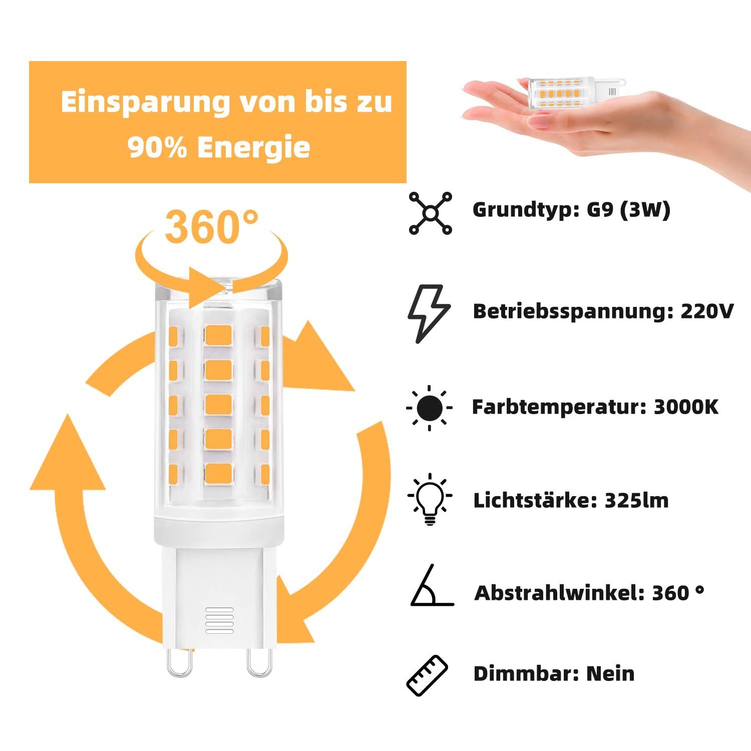 5 LED-Leuchtmittel Kein Nicht 3W Glühbirne Dimmbar, Flackern G9, ZMH Energiesparlampe warmweiß St.,