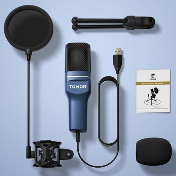 TONOR Streaming-Mikrofon, USB PC Mikrofon mit Nierencharakteristik Plug & Play Stativ Pop-Filter